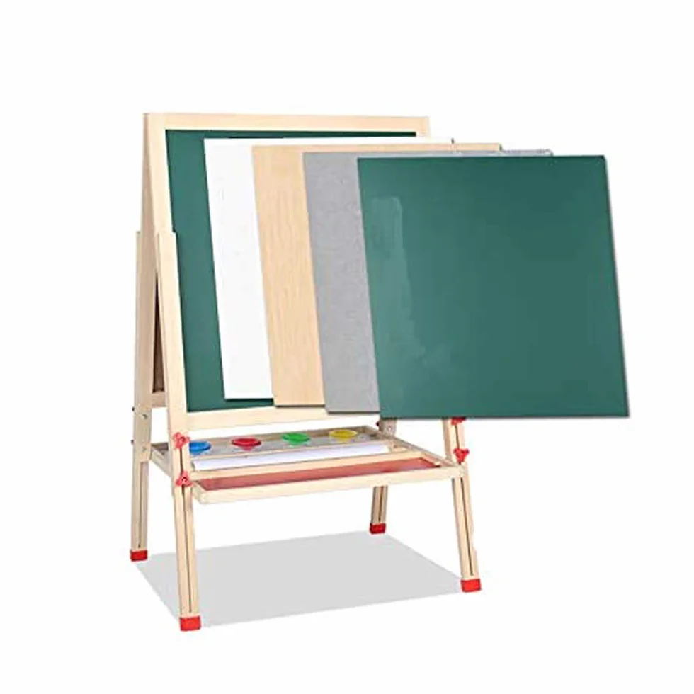 Lavagna per bambini a doppio lato 3 in 1 set 30 accessori legno magnetico bianco nero cavalletto 3-12 anni