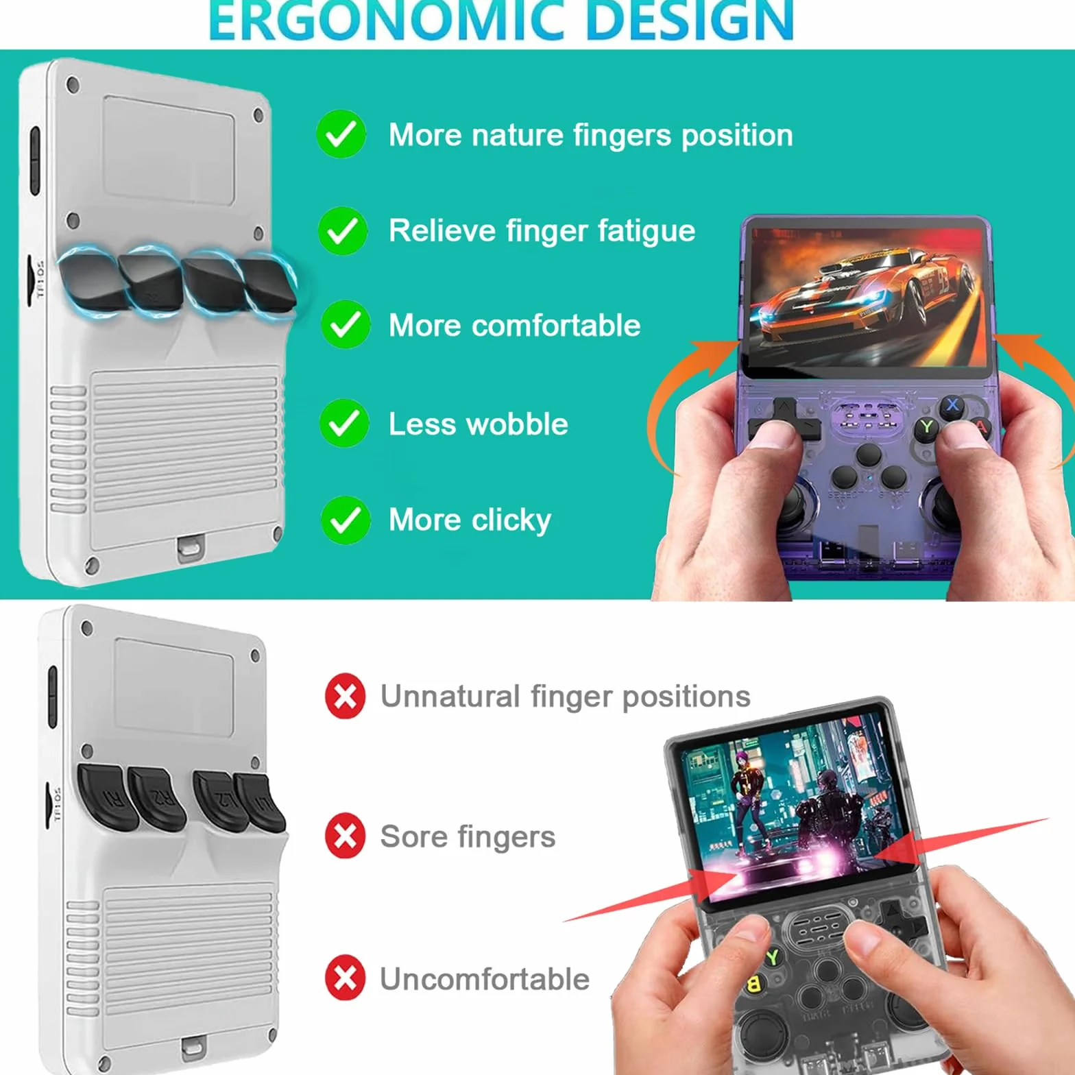 Drqzwp R36S Console Retro Game Portatile aggiornata, Funzione di Archiviazione Manuale, Pulsanti Ergonomici, Oltre 15.000 Giochi Classici Retrò Supporto per l'aggiunta di Altri Giochi (Nero/64G)
