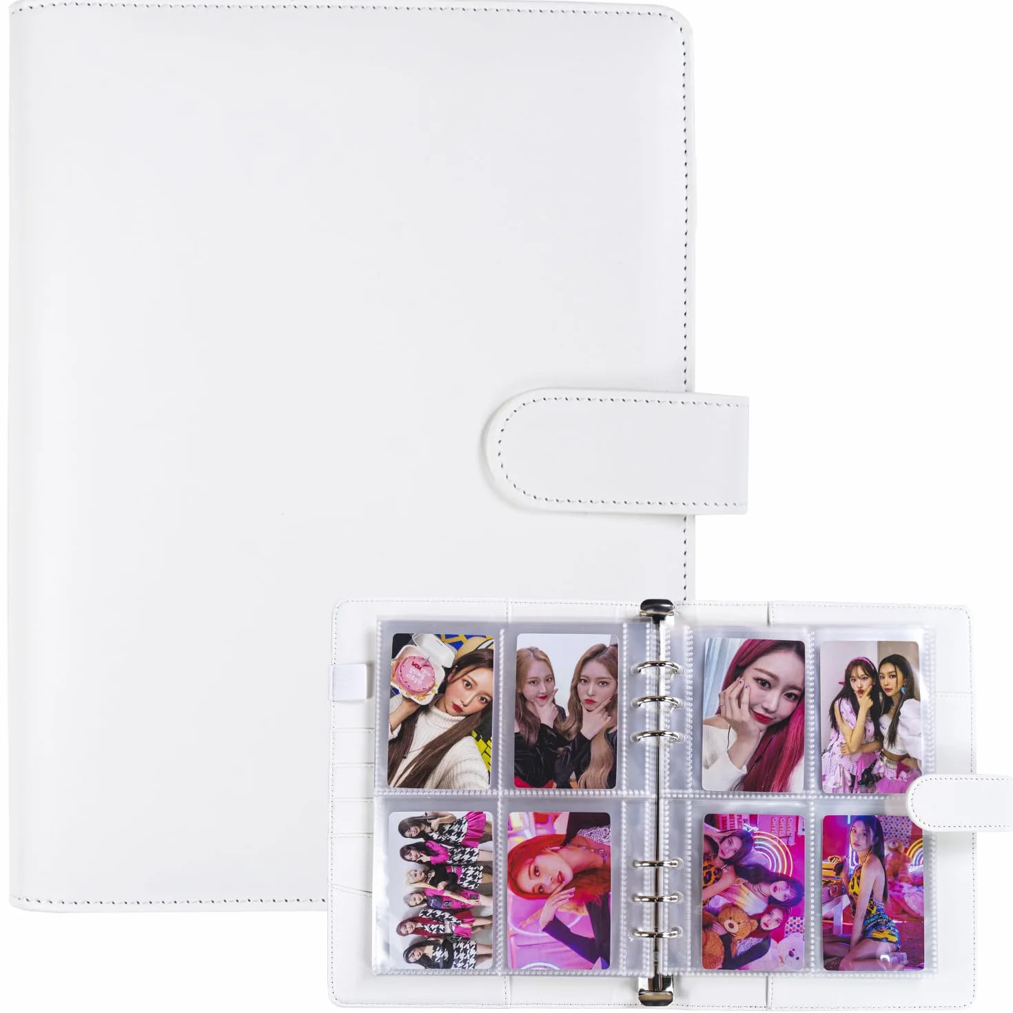 Raccoglitore di Carte A5 con 30 Pacchetti di Pagine di Carte a 4 Taschee, Album Raccoglitore a 6 Anelli con 240 Slot per Carte (Bianco)