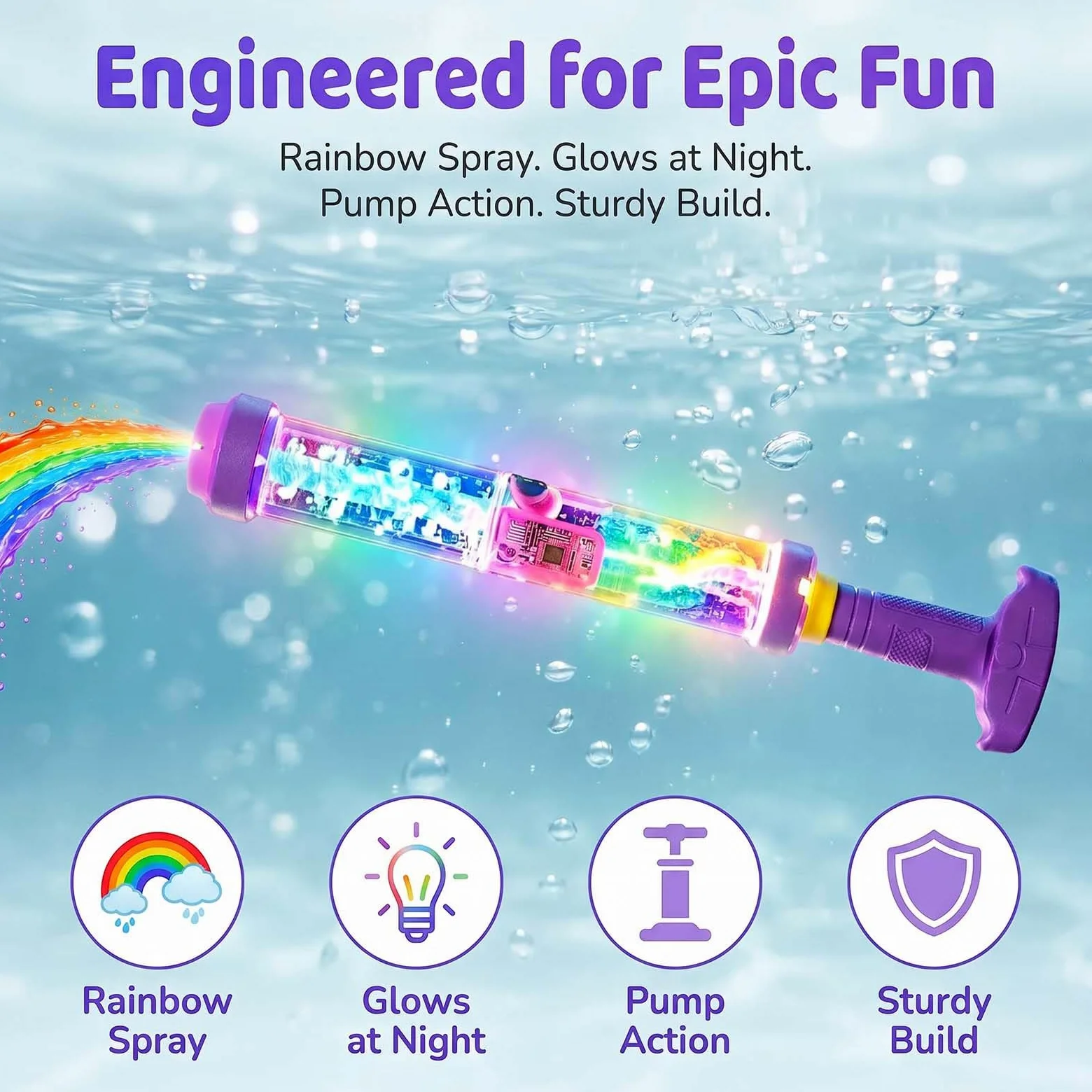 Pistola ad acqua a LED arcobaleno luminosa, pistolas ad acqua con fuochi d'artificio luminosi per bambini e adulti, pistola ad acquas ad alta pressione per feste in piscina (3PCS)