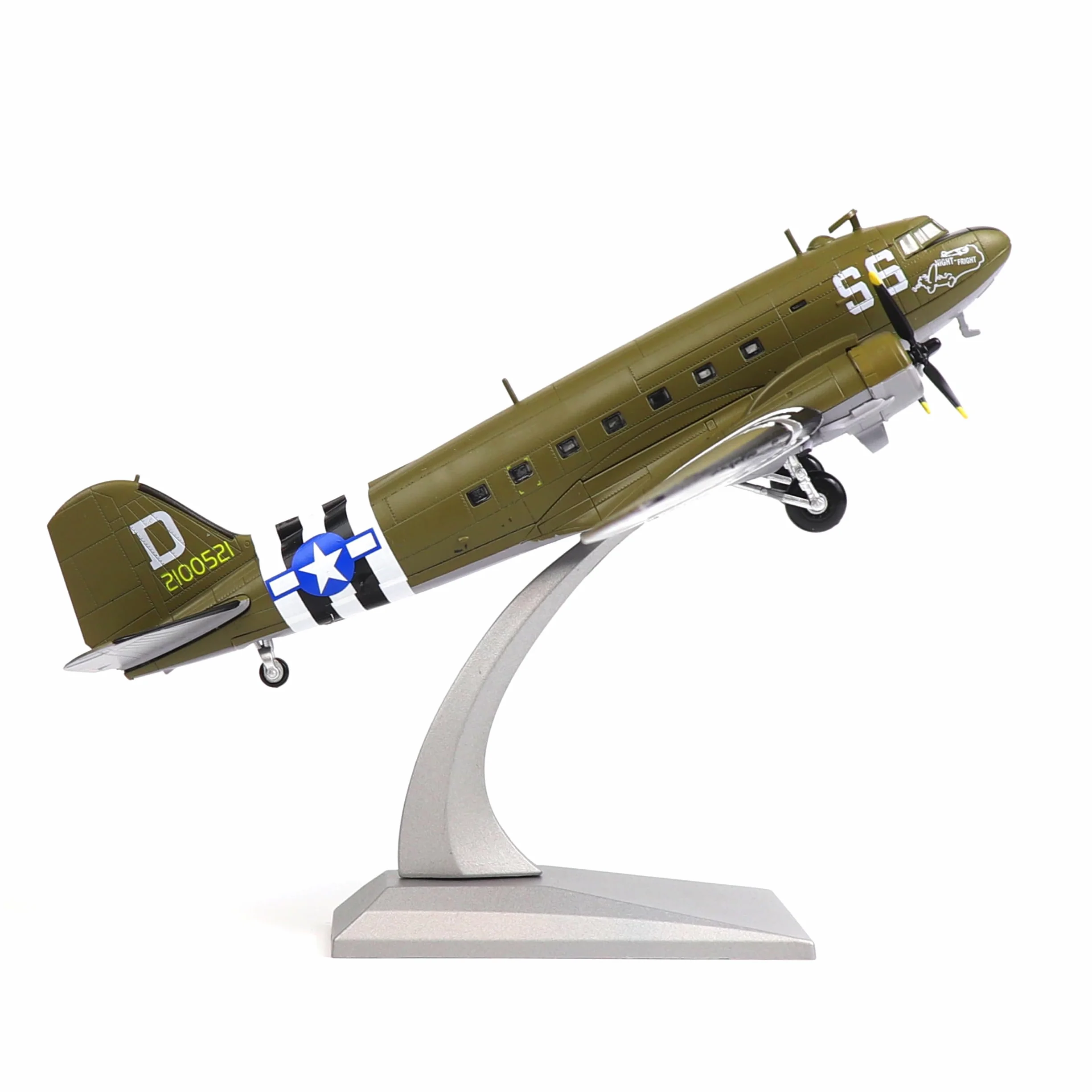 NUOTIE Douglas C-47 Skytrain 1/100 - Modellino di aeromobile in metallo pressofuso, WWⅡ US C47 'Night Fright' modello di aeroplano militare per collezione o regalo per adulti