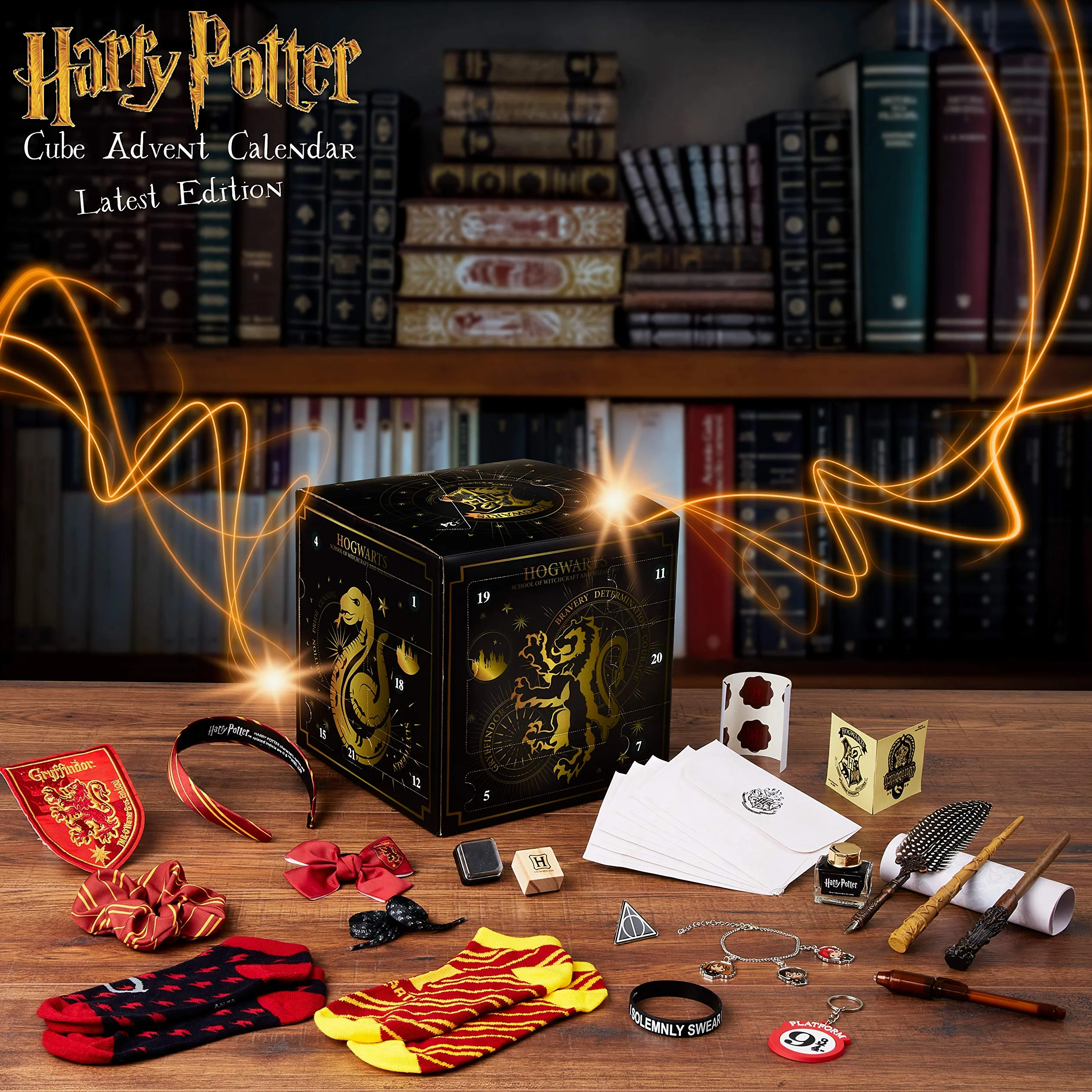 Harry Potter Calendario Avvento 2025, Hogwarts Cancelleria Accessori Capelli, Countdown Natale Calendari Avvento, Penne Calzini Gioielli Ciondoli (Cubo Nero)