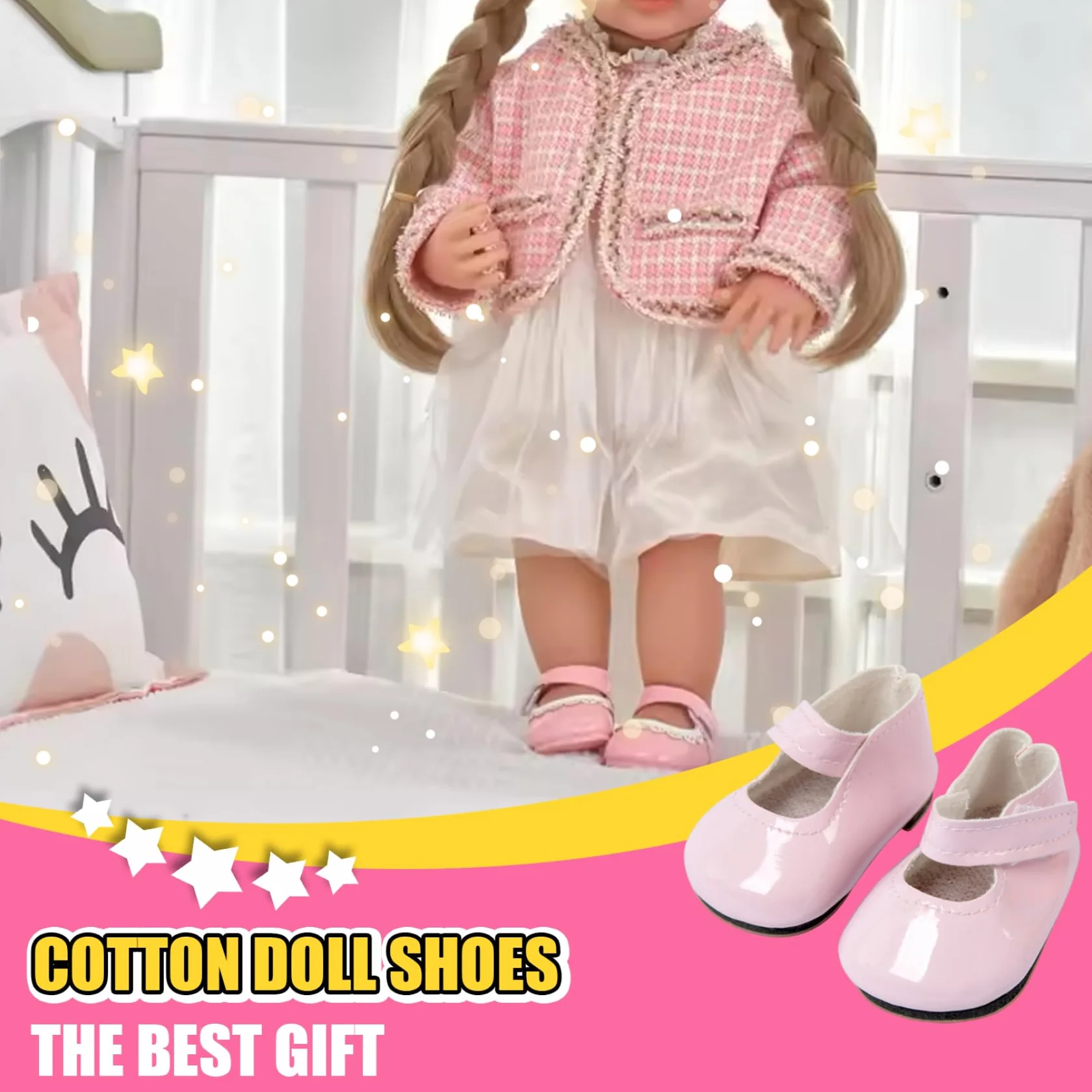 Simpatiche scarpe da bambola in PU per bambole da 18 pollici, 1 paio di calzature decorative in miniatura per casa delle bambole e accessori per la casa