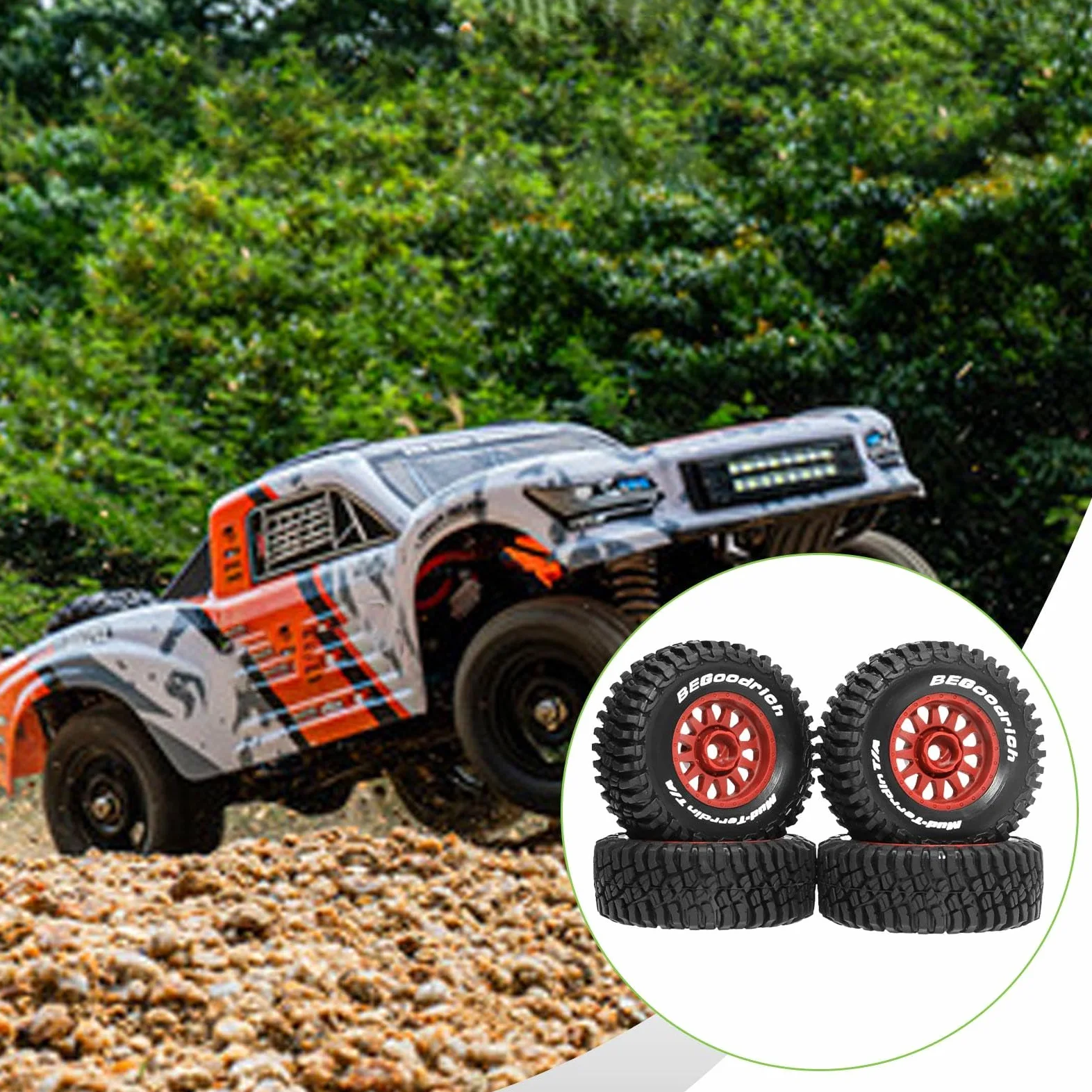 4 Pezzi RC Car Tires Ruote E Pneumatici per Auto Radiocomandate Ricambio Robusto Mozzi Universali Facile Montaggio Adatti per Modellismo su, Rosso