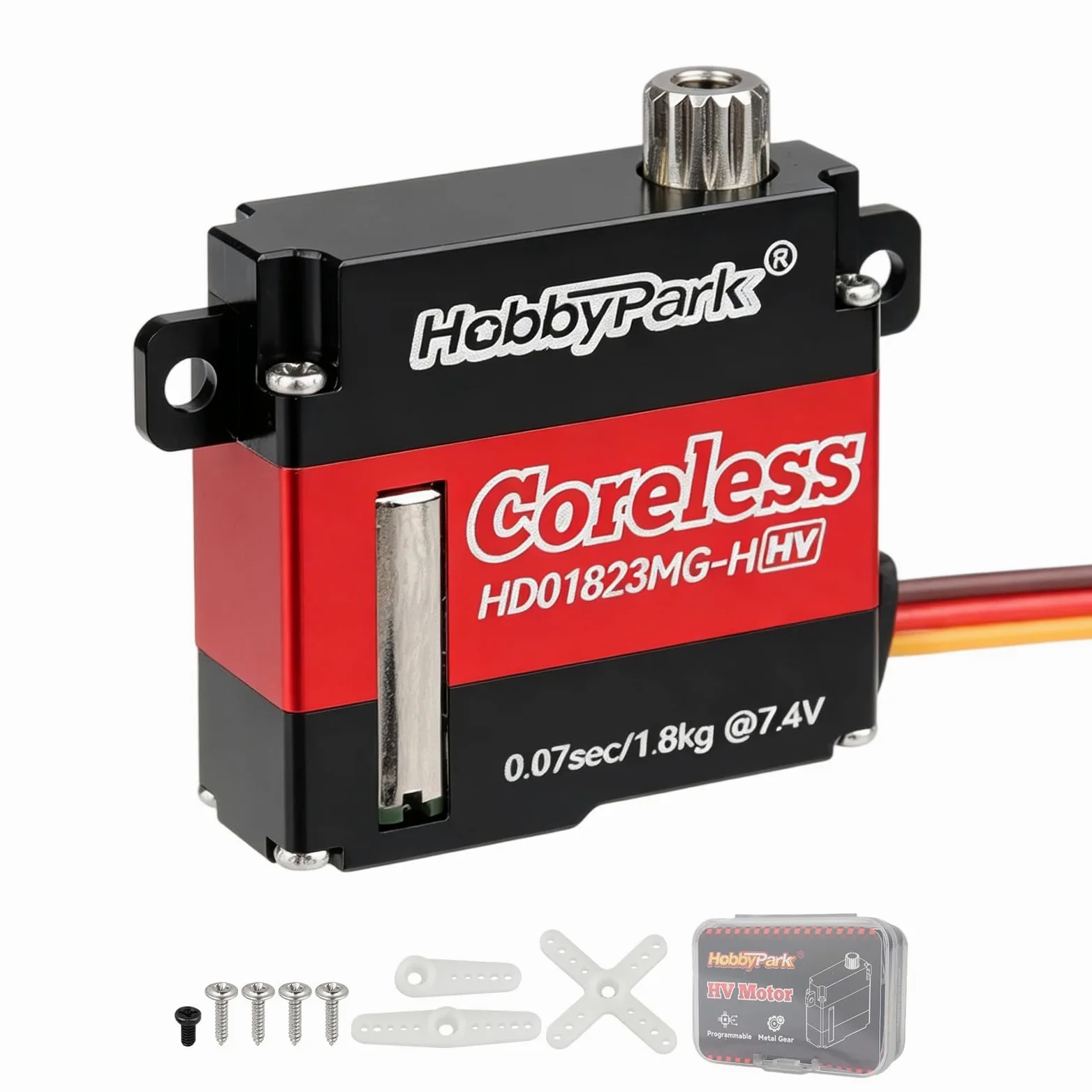 HobbyPark Servo per aereo RC Motore Coreless Tutti gli ingranaggi in metallo Servo digitale ad alta velocità per RC Aircraft Glider Aereo Ala Servo Parti ad ala fissa (w/Top Tabs)