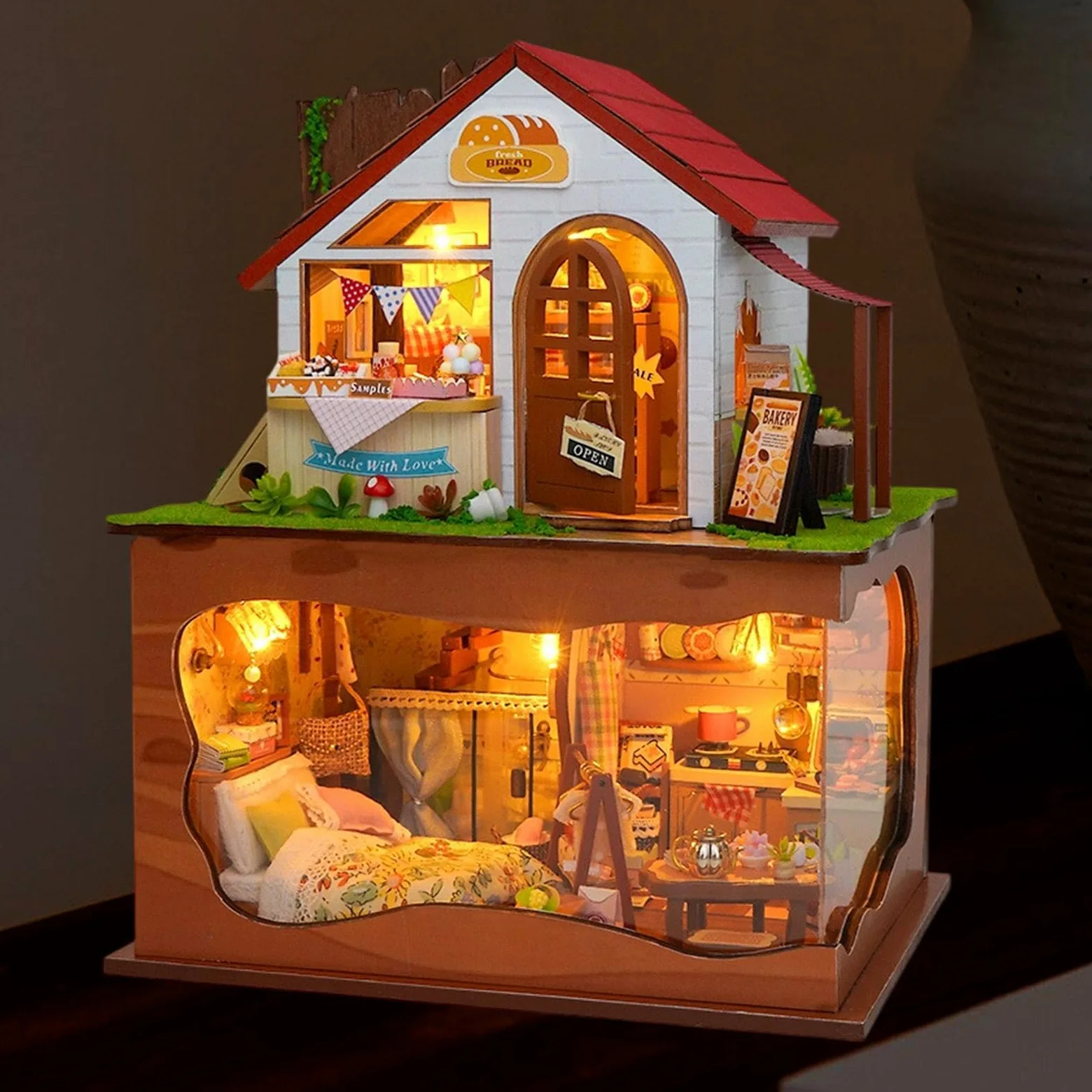 Kit Fai da Te per Costruire Una Casa in Miniatura, Modello di Assemblaggio Artigianale, Regalo per Adulti con LED