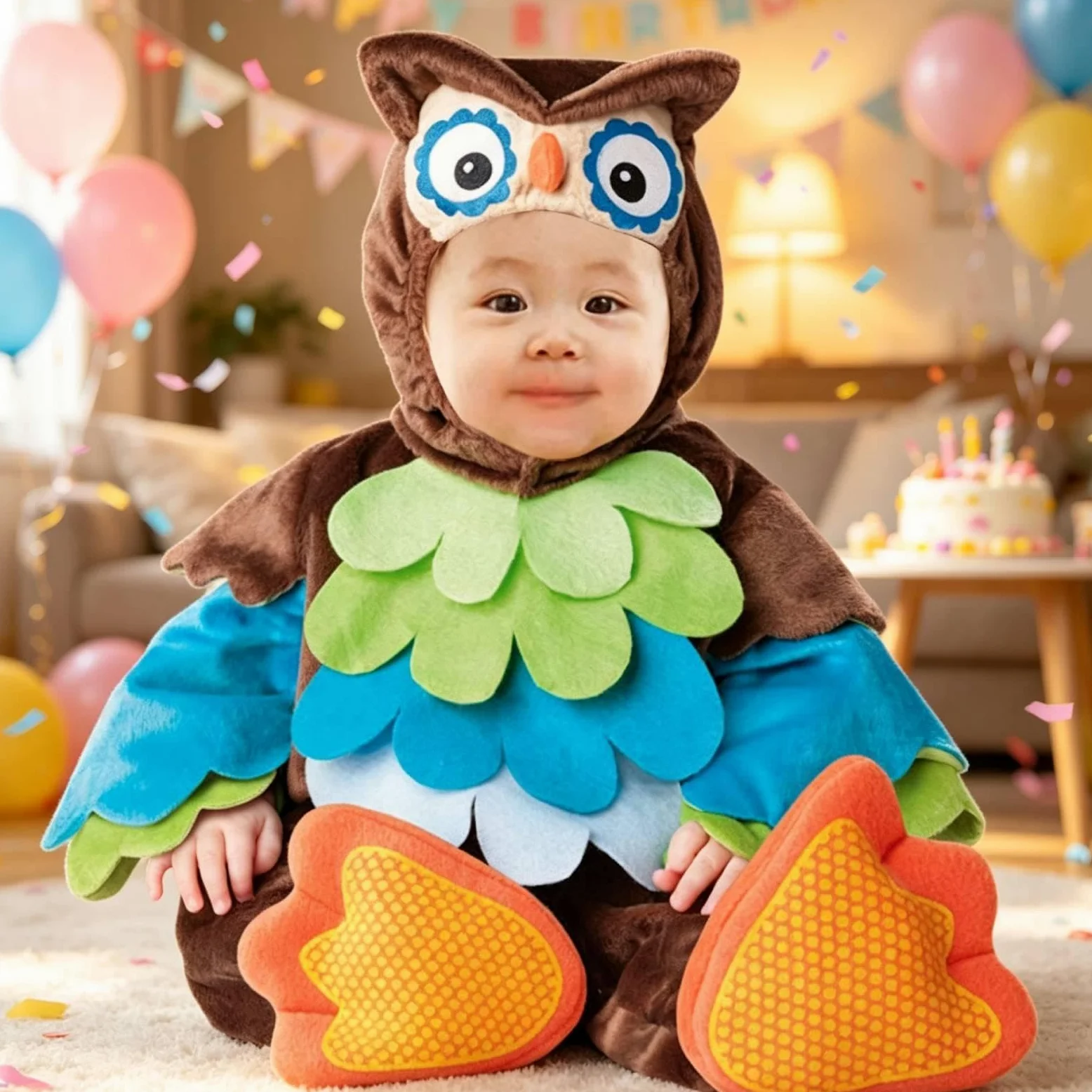 rockible Costume da Cucciolo di Animale, Tutina con Cappuccio, Accessorio per Travestimenti, Divertente e Originale, per Halloween, spettacoli teatrali e, Gufo, S