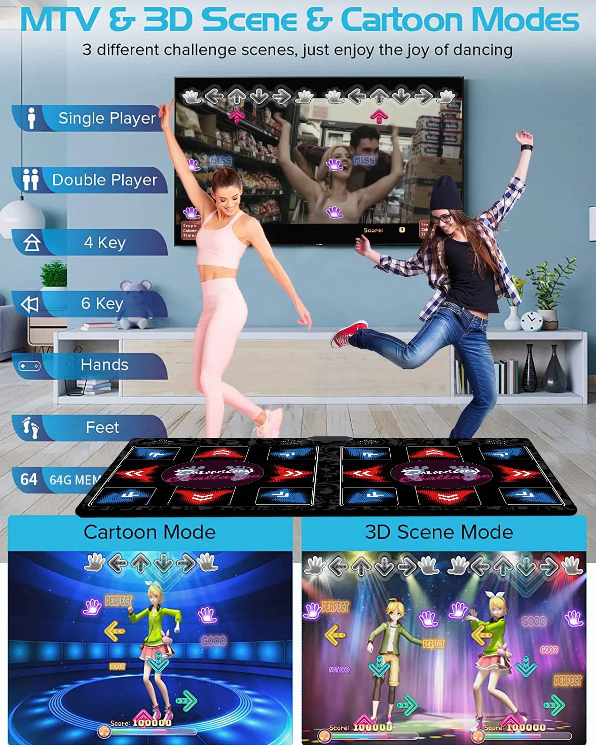 Tappeto da Ballo Fitness HDMI 64GB 899 Giochi 650 Brani Wireless Flanella Premium