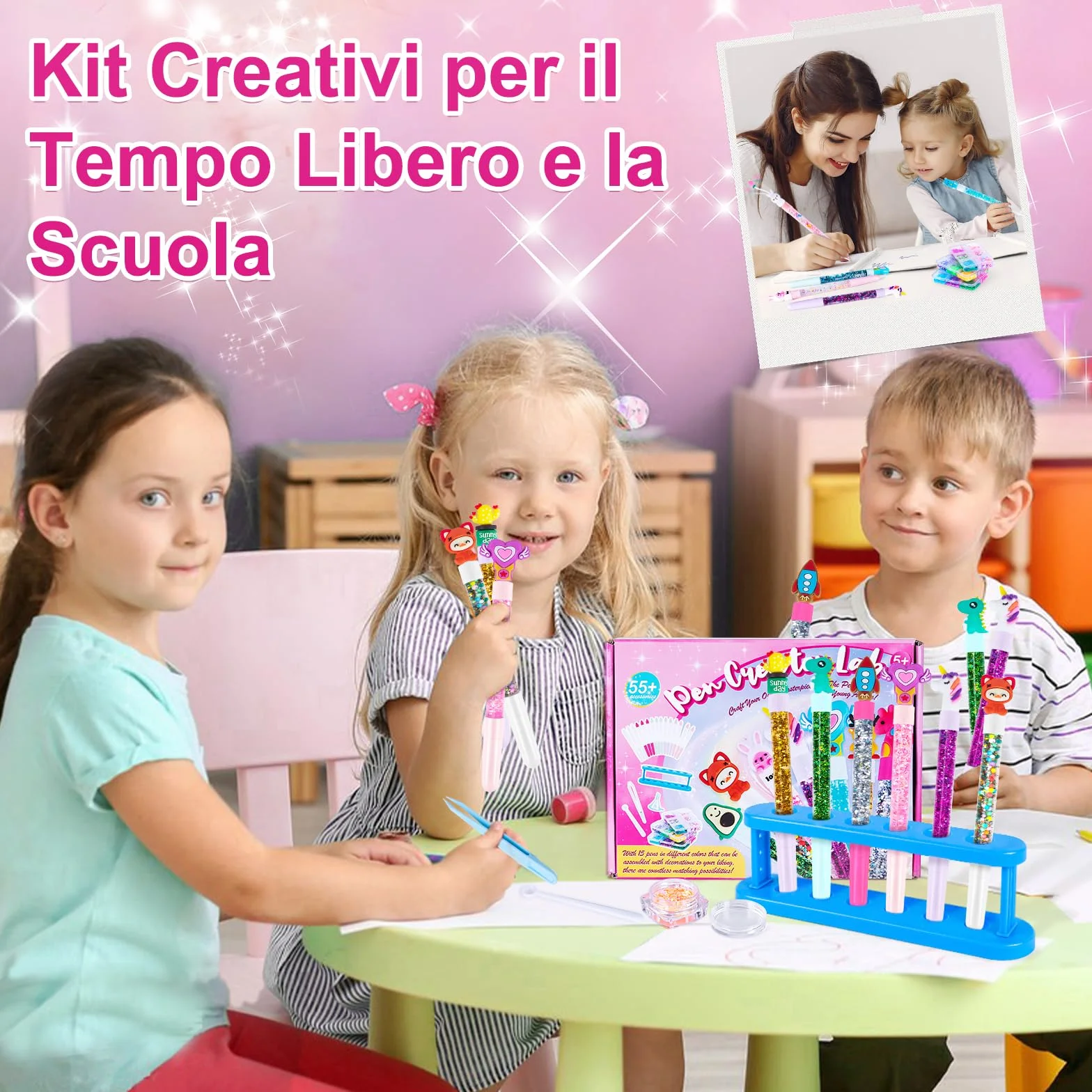 Kit Creativo per Creare Penne Carine, Lavoretti per Bambini, Set di Penne di Cancelleria, Giochi Bambina 5-12 Anni