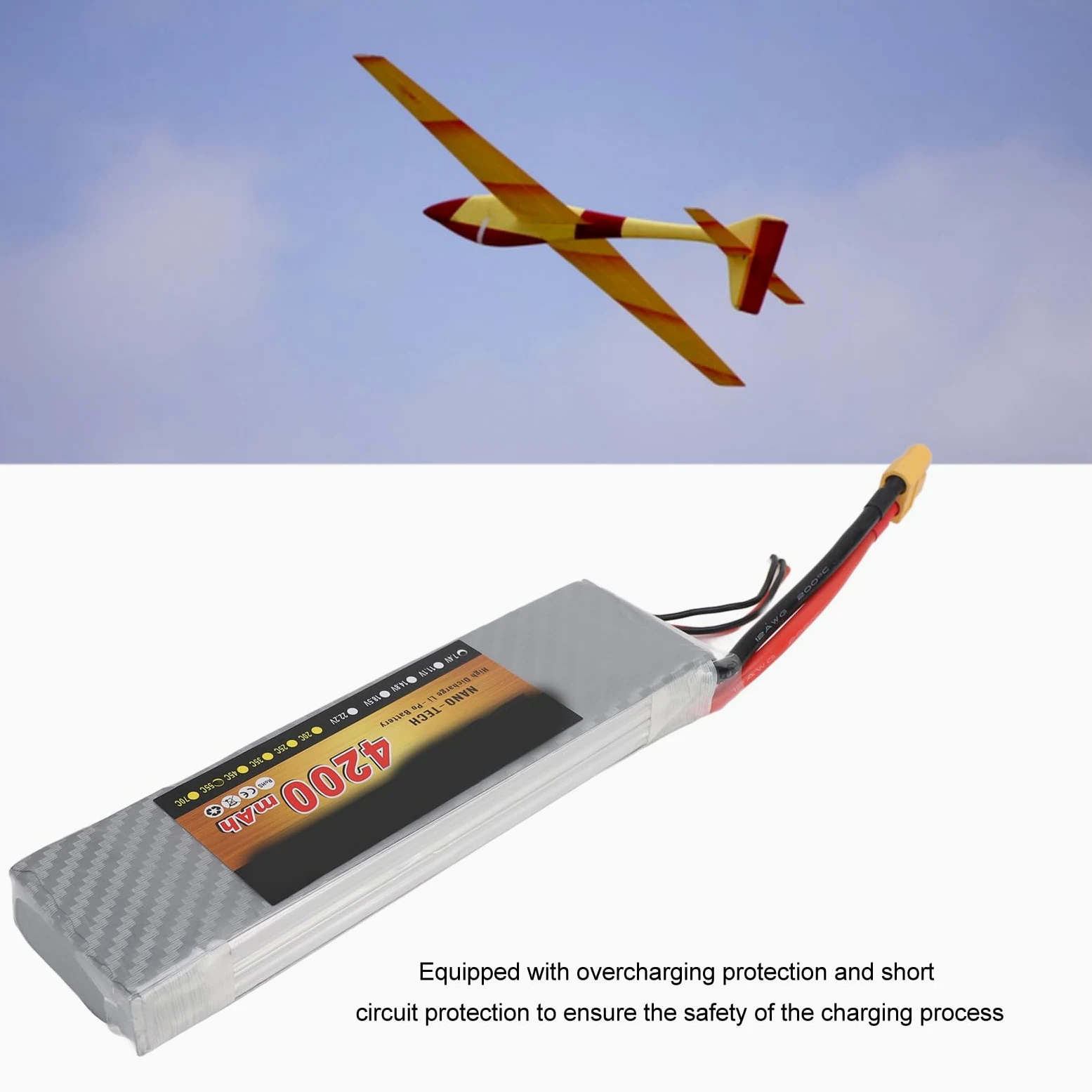 Batteria al litio RC, realizzata con custodia rigida, 7,4 V 2S 4200 MAH 55 C Lipo Batteria per RC Auto Aereo Elicottero Drone Usw