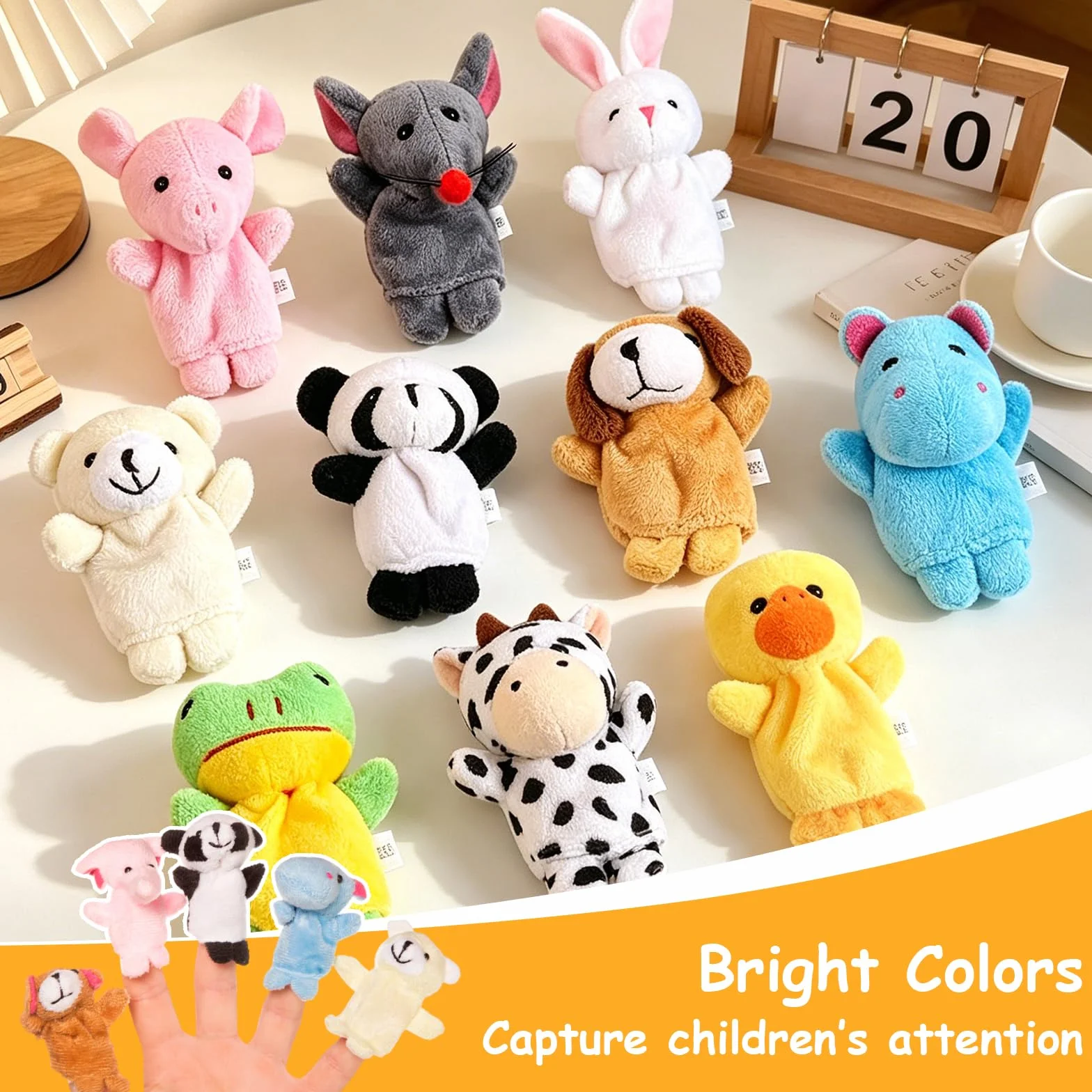 10pcs Different Cartoon Animal Finger Puppets Soft Velvet Dolls Toys