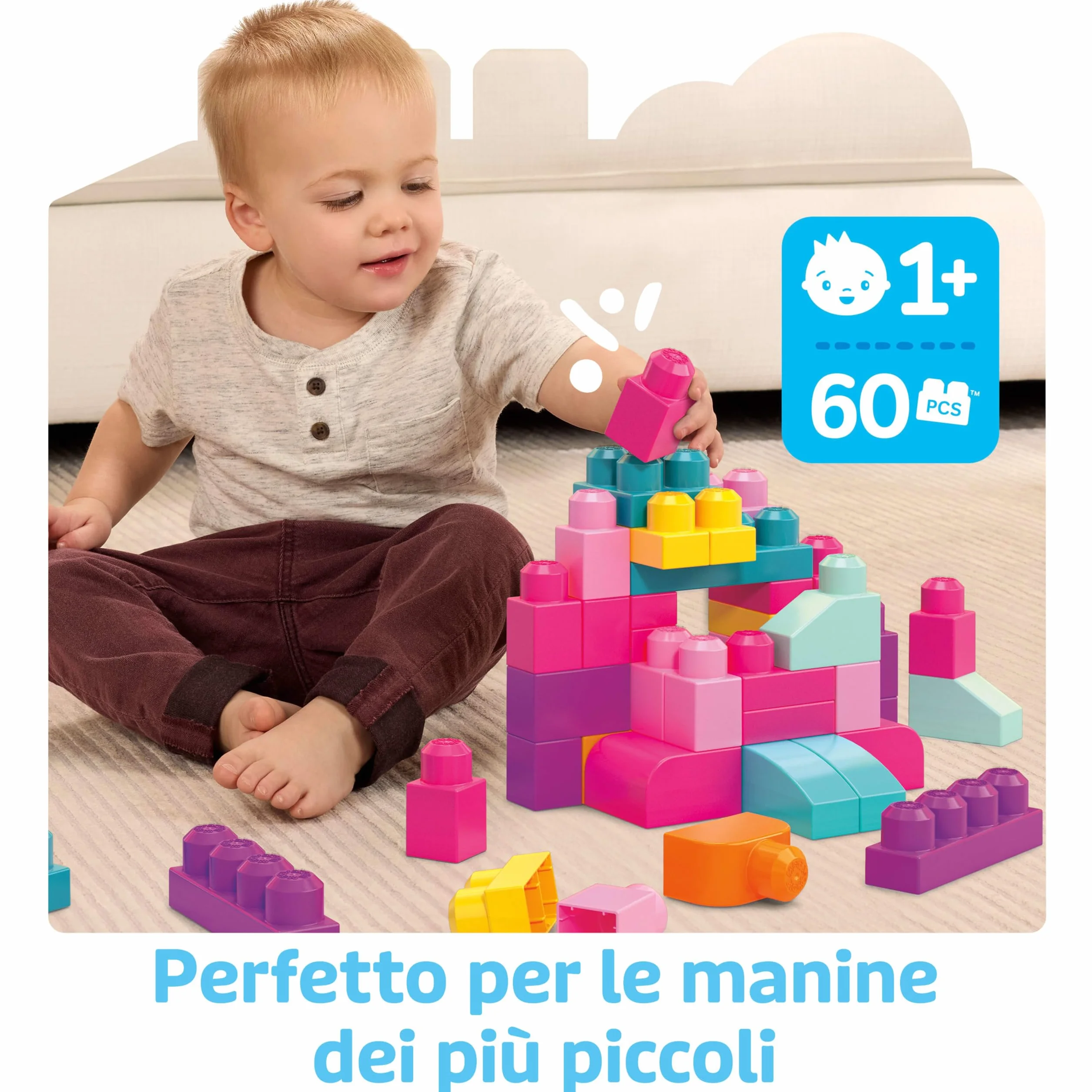 MEGA BLOKS Grande Borsa da Set da costruzione 60 mattoncini colorati 1 custodia DCH54
