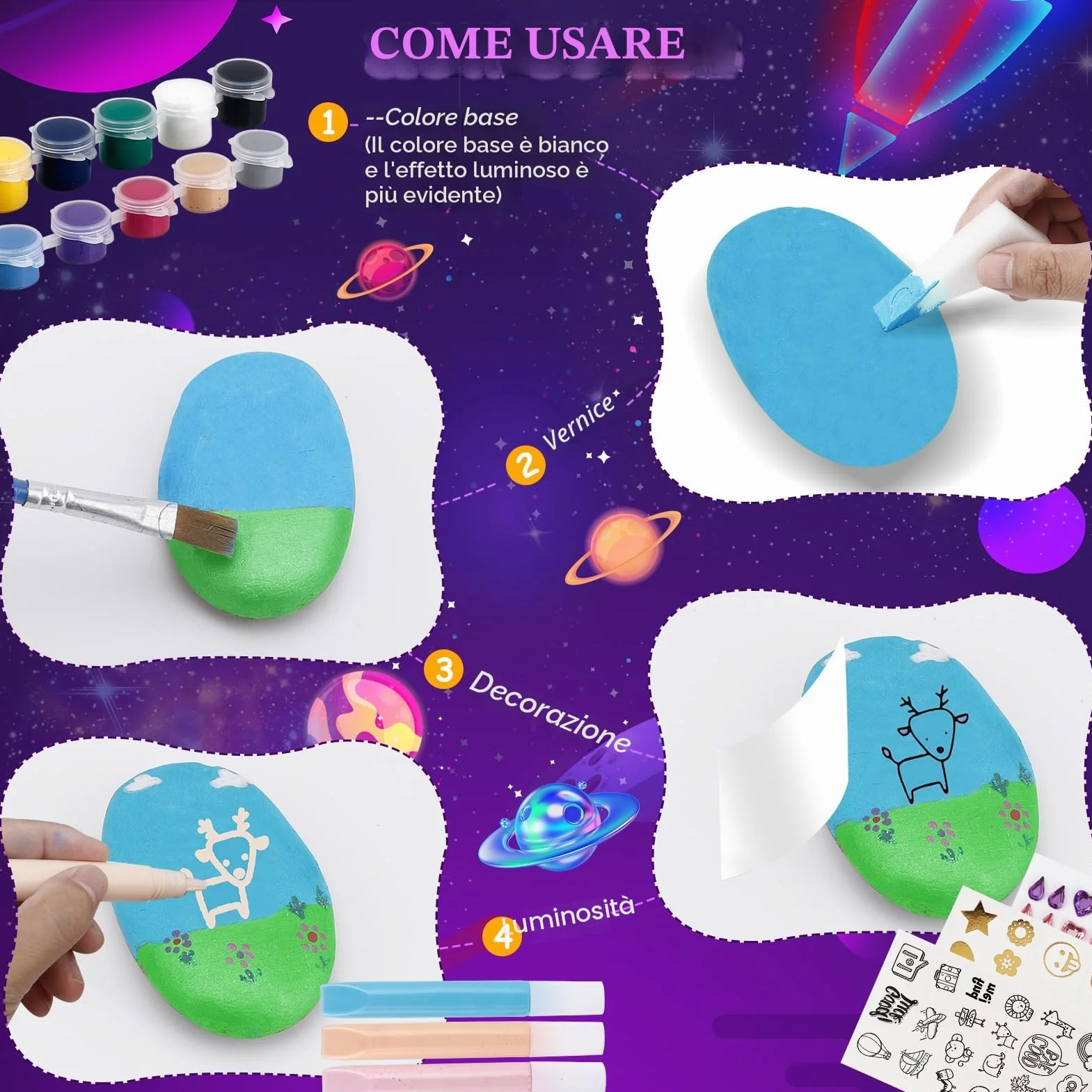 Sassi Da Dipingere, Kit Pittura per Bambina 4-9 Anni, Regalo Creativo, Lavoretti Bambini, Colori Acquerelli, Giochi Creativi 3-10 Anni, Natale