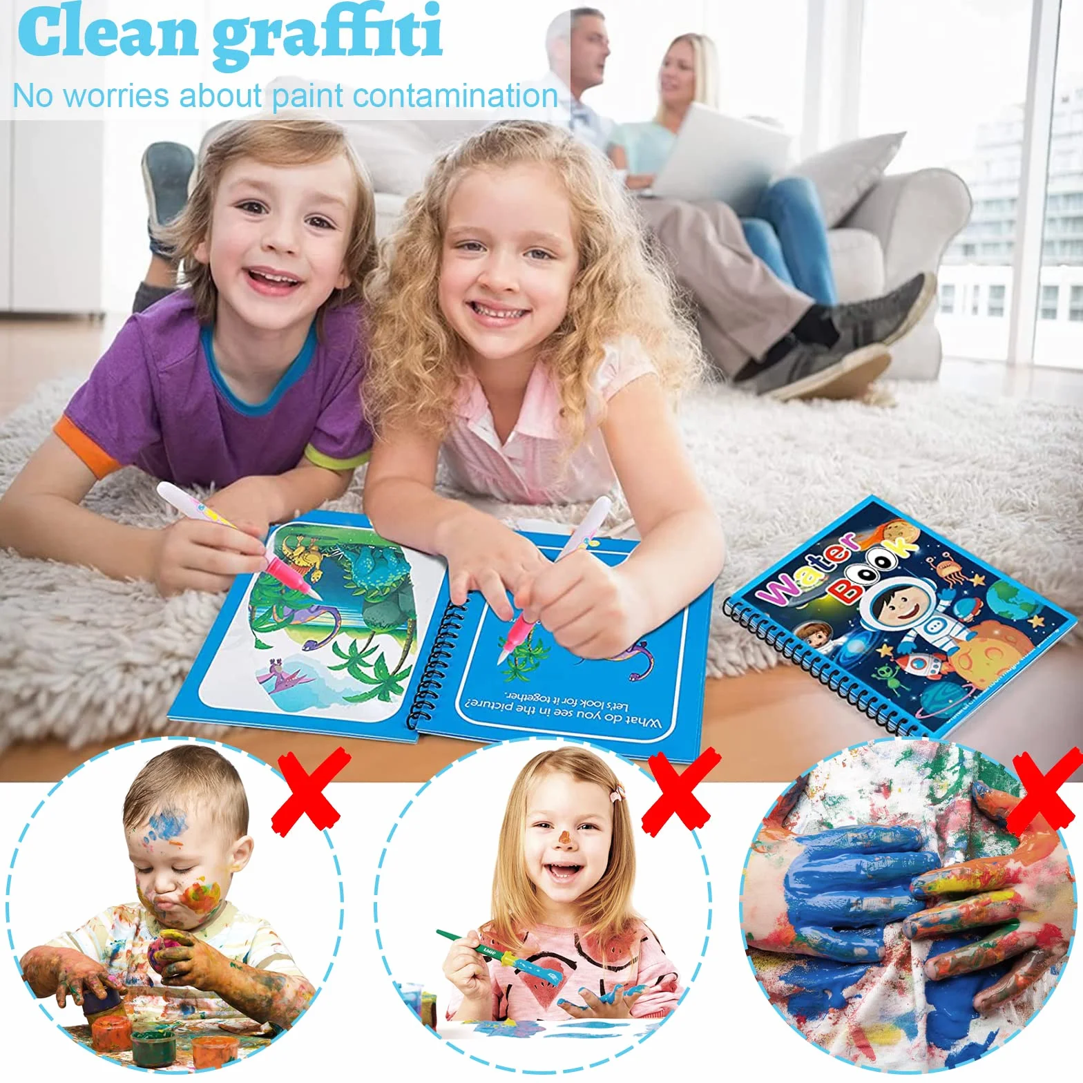Libri per pittura ad acqua per bambini, 6 pezzi, libro magico da colorare ad acqua, riutilizzabili, con 6 penne magiche, giocattoli da viaggio per bambini in aereo