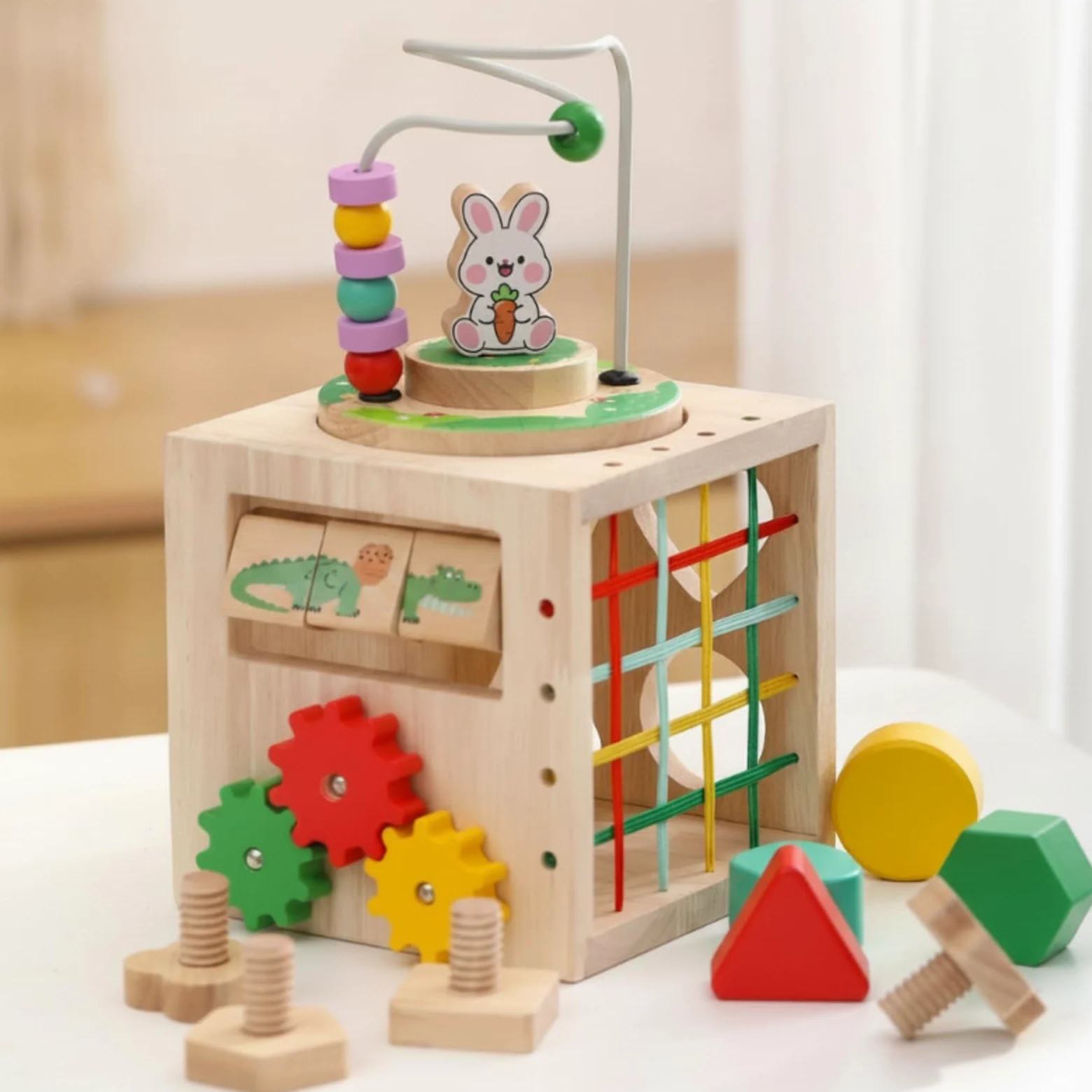 Gralara Cubo Multiattività Multifunzione Cubo attività in Legno Educativo Giocattolo per Neonati