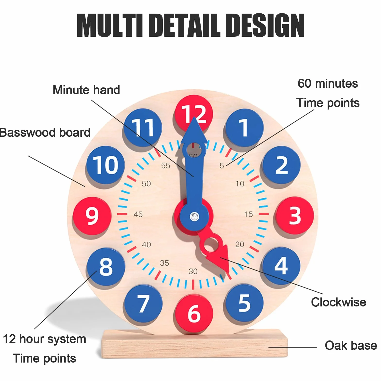 Gioco di Apprendimento Orologio Analogico: Orologio in Legno per Insegnare L'Ora con 18 Carte, Giocattolo Divertente per Imparare Il | Set di attività di per Imparare, Insegnare per