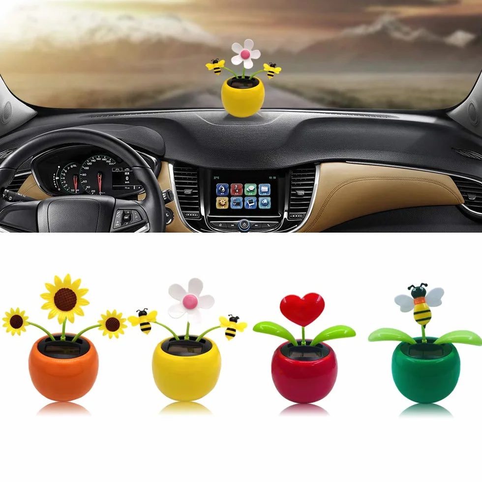 Fiore Danzante Solare 4 Pezzi Ornamenti per Auto Giocattolo Alimentato a Energia Solare Decorazione Scrivania