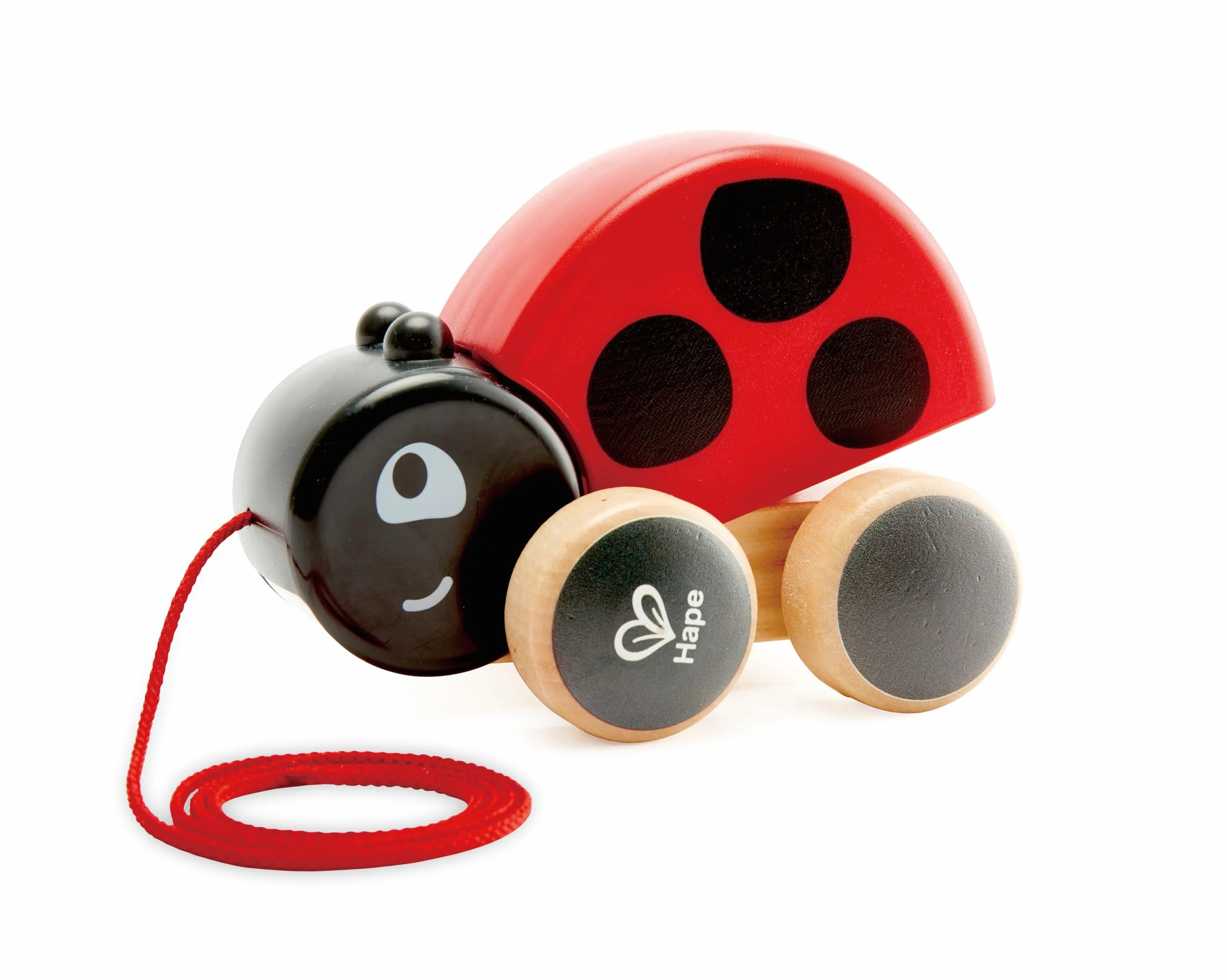 Hape Coccinella Spingi&Tira - Animali in legno trainabili con cordino e rotelle - Push&Pull Toys per bambini dai 12 mesi