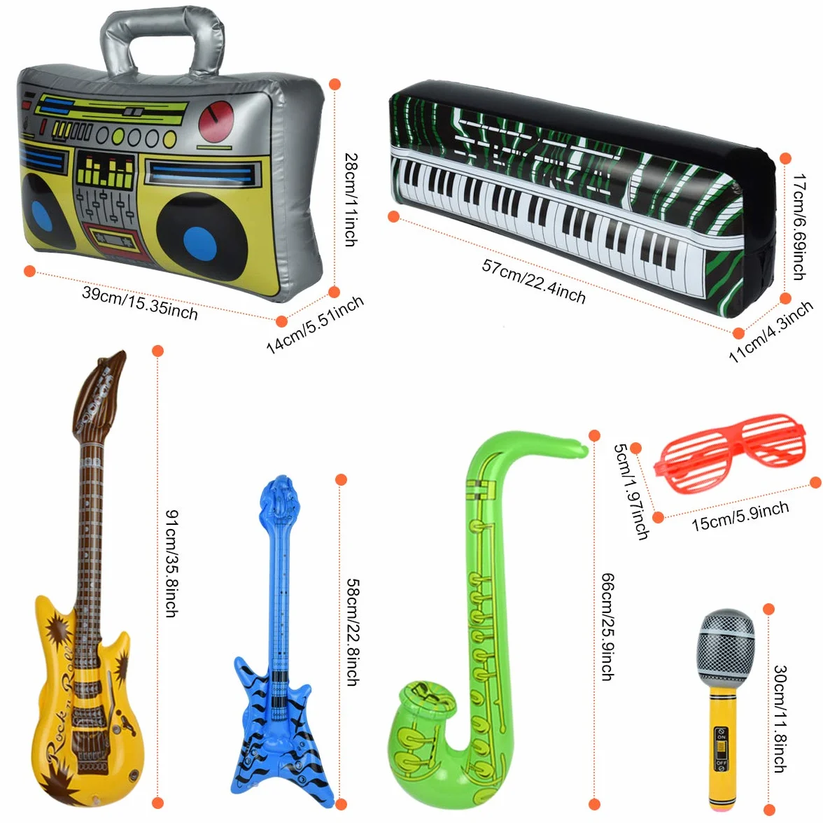 Chitarra Gonfiabile per Bambini 22 Pezzi Strumenti Musicali Gonfiabili Decorazione Feste Compleanno