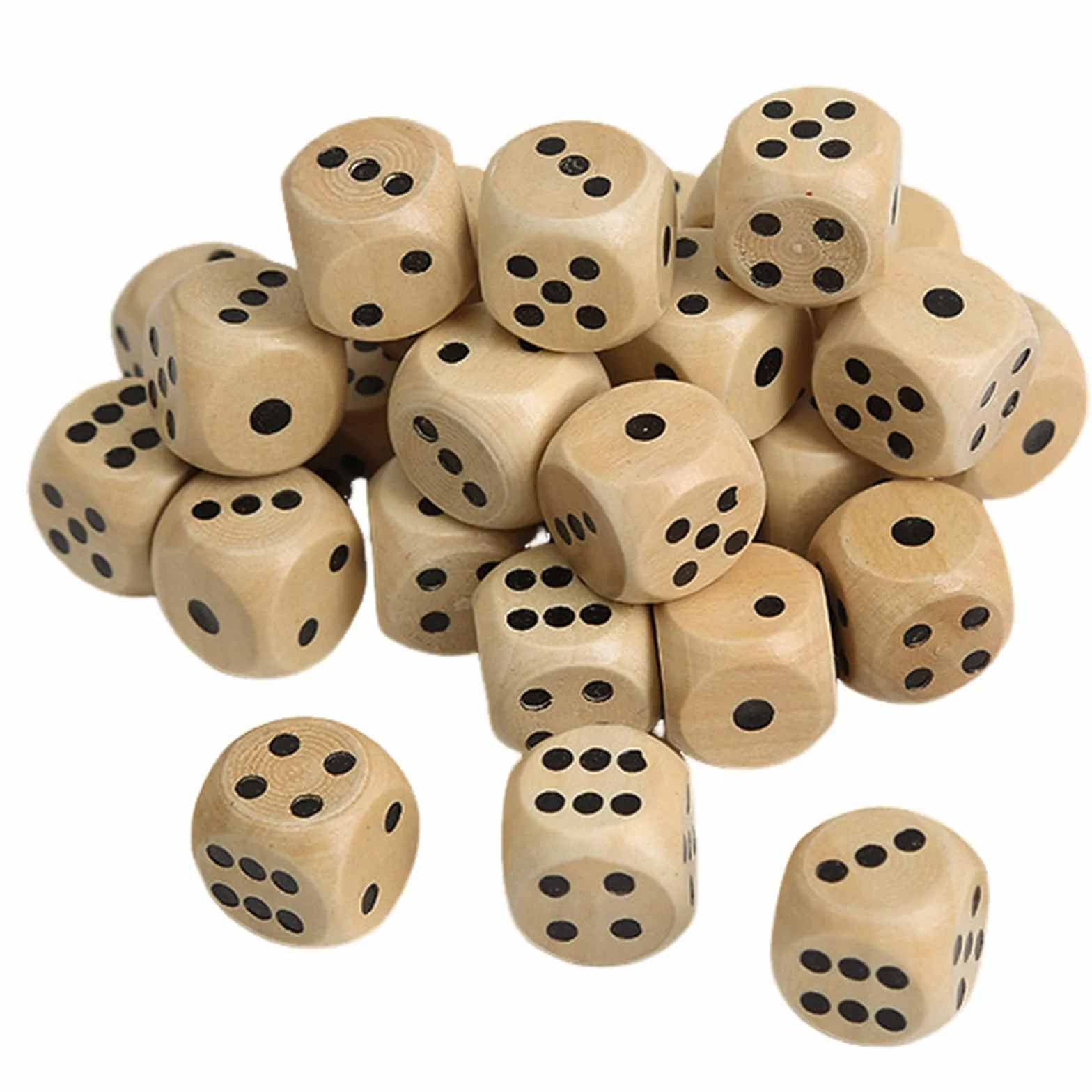 Confezione da 40 Dadi in Legno Naturale 16mm - 6 Lati Standard per Gioco di Carte da Tavolo - Accessori per Feste a Casa per Bambini e Adulti