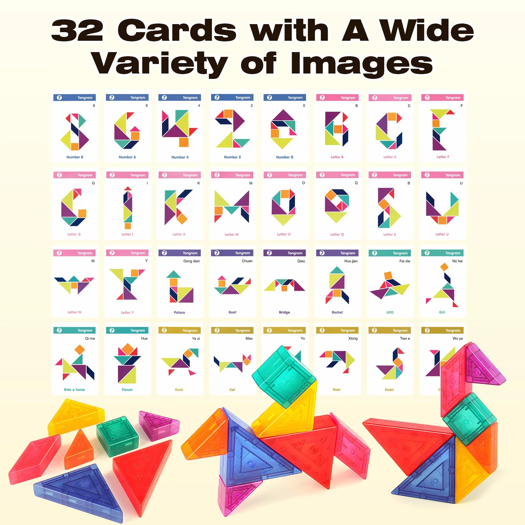Puzzle Magnetico 3D Tangram 32 Tessere Gioco Educativo da Viaggio per Bambini dai 3 Anni