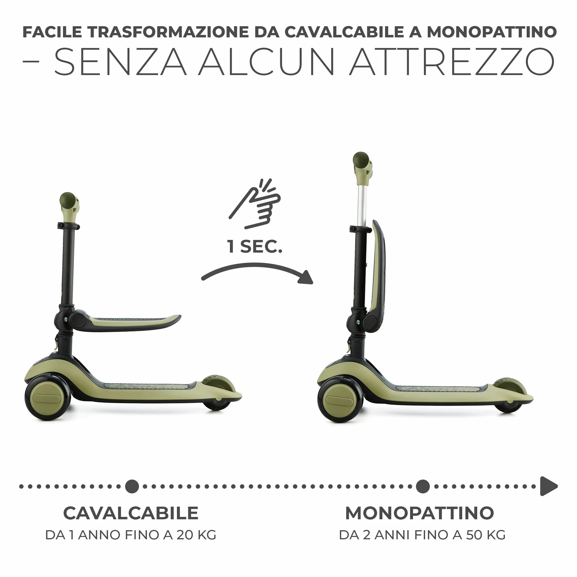 Kinderkraft HALLEY Triciclo Bambini 1 Anno 3 Ruote LED Pieghevole Manubrio Regolabile 50 kg Verde