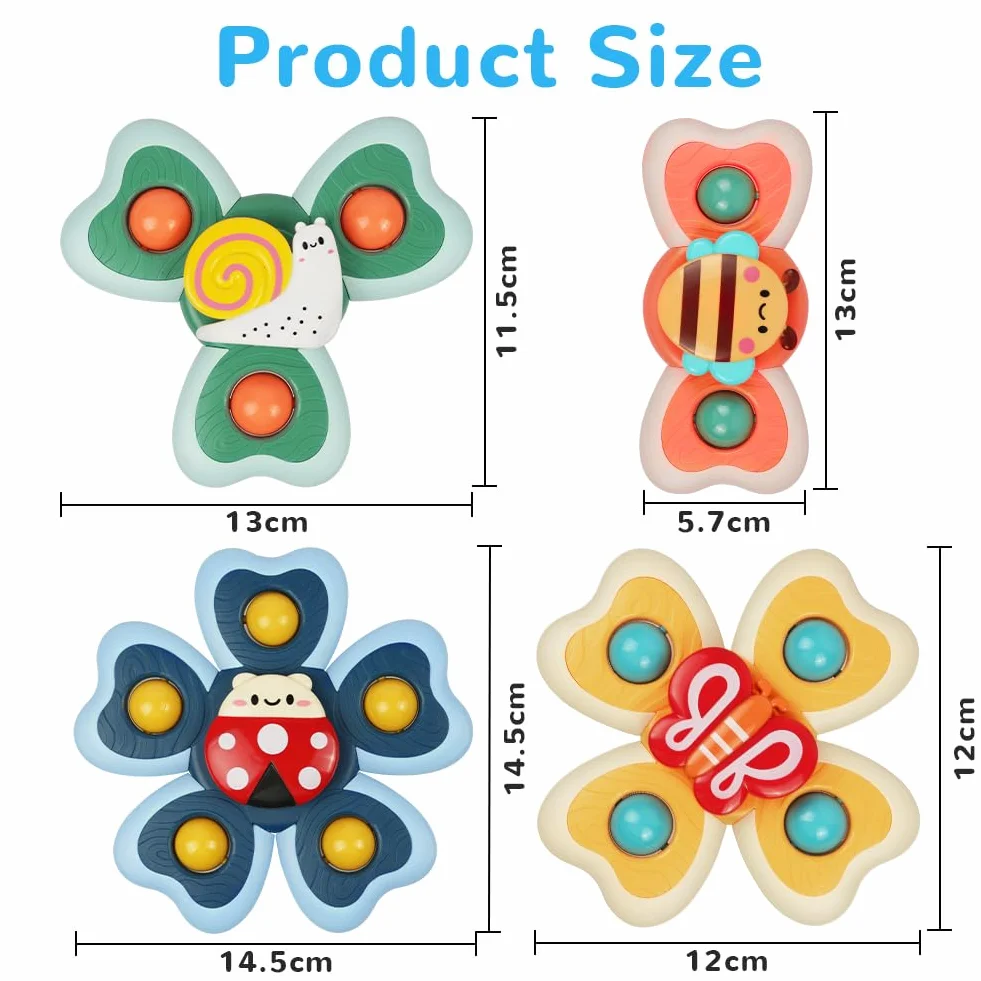 Vicloon Giocattolo a Ventosa per Bambini, 4pcs Giocattoli Sensoriali per Vasca da Bagno, Animali Colorati Spinning Top per Il Bagnetto per Bambini, Sollievo dall'Ansia Regali (Insetto)