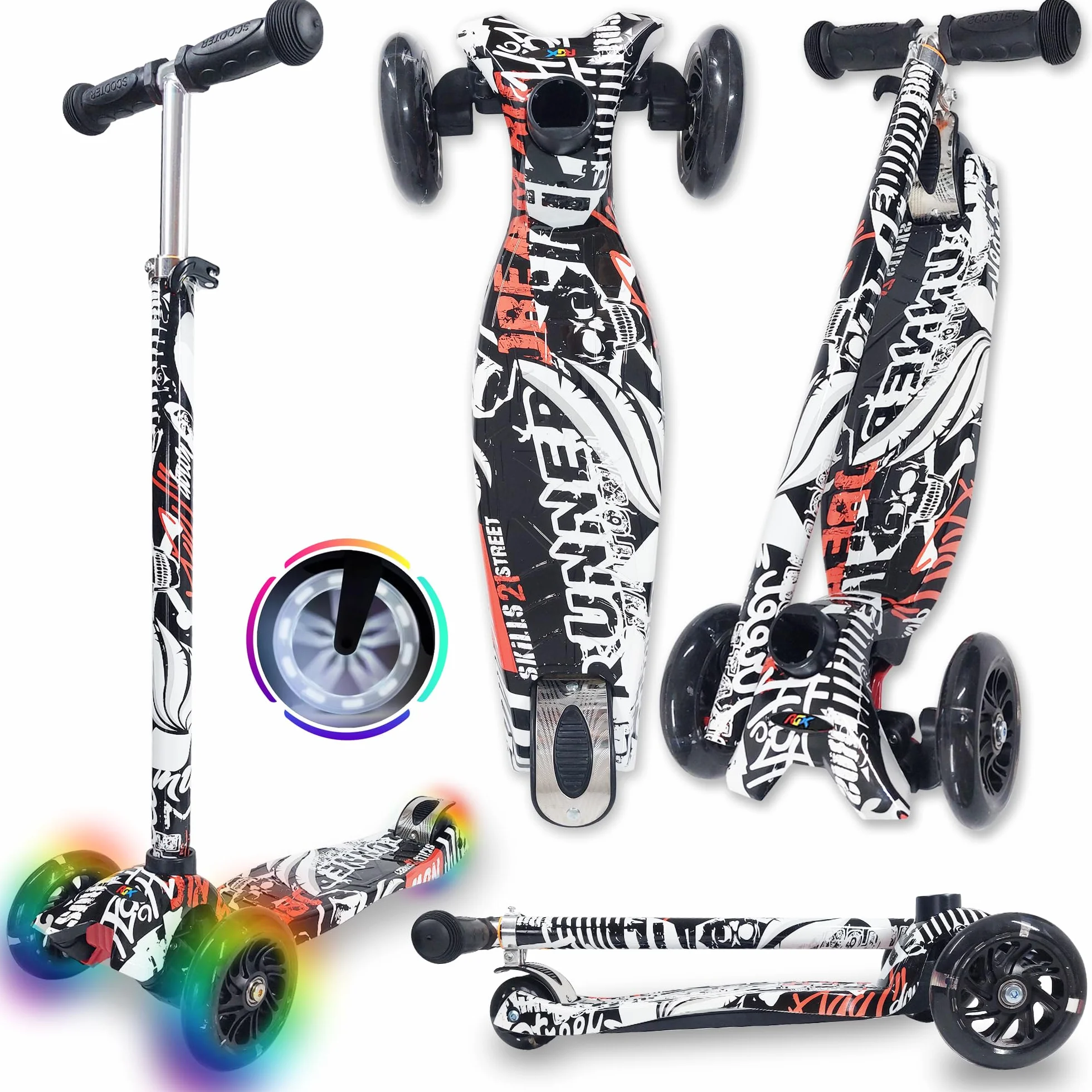 WeLLIFE Monopattino per Bambini 3-12 Anni 3 Ruote Luminose LED Regolabile in Altezza