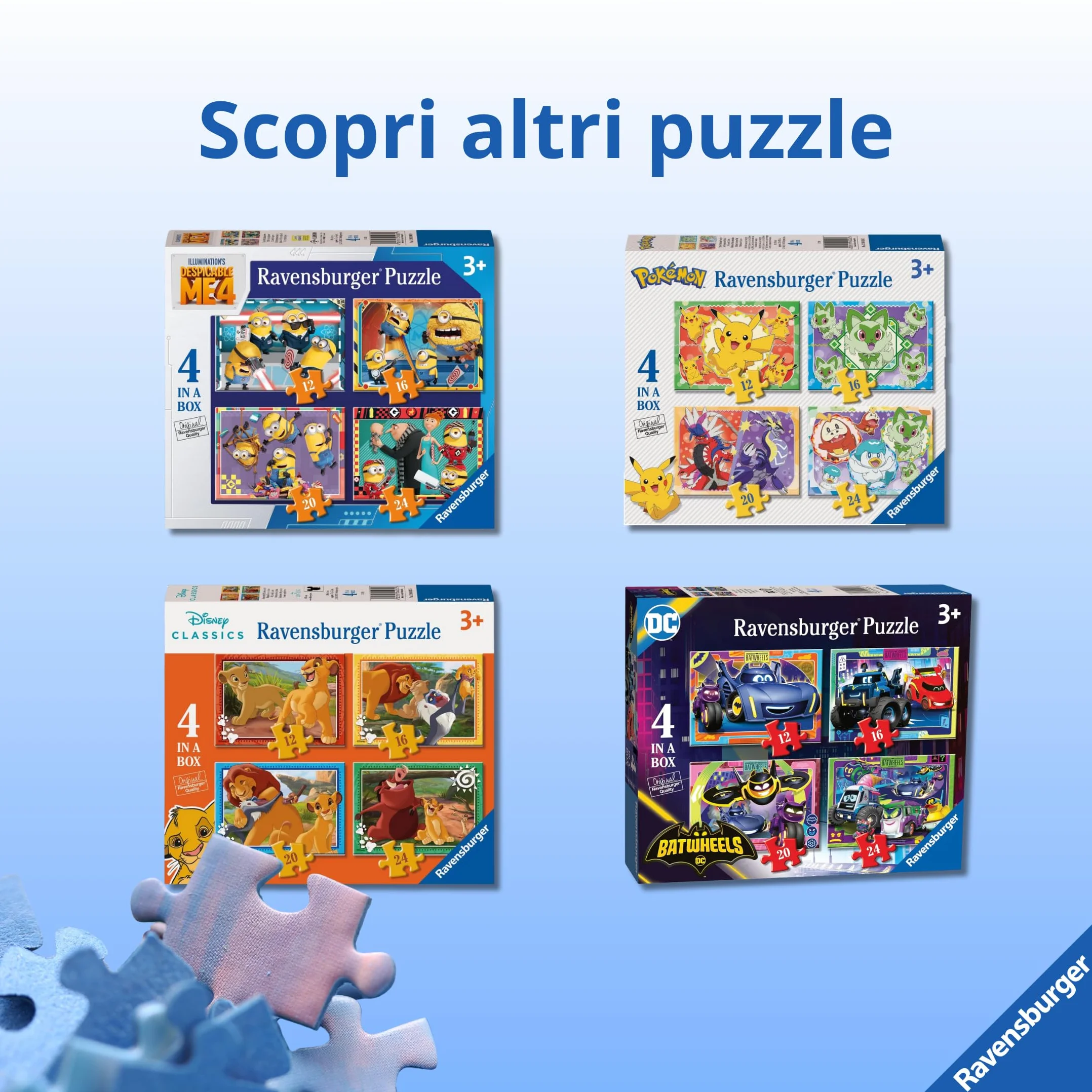 Ravensburger - Puzzle Bambini 3 Anni 4 in a box, Spidey - Puzzle 3 Anni, Collezione Marvel, Include 4 Puzzle 12-16-20-24 Pezzi Progressivi, Giochi Educativi, Idee Regalo