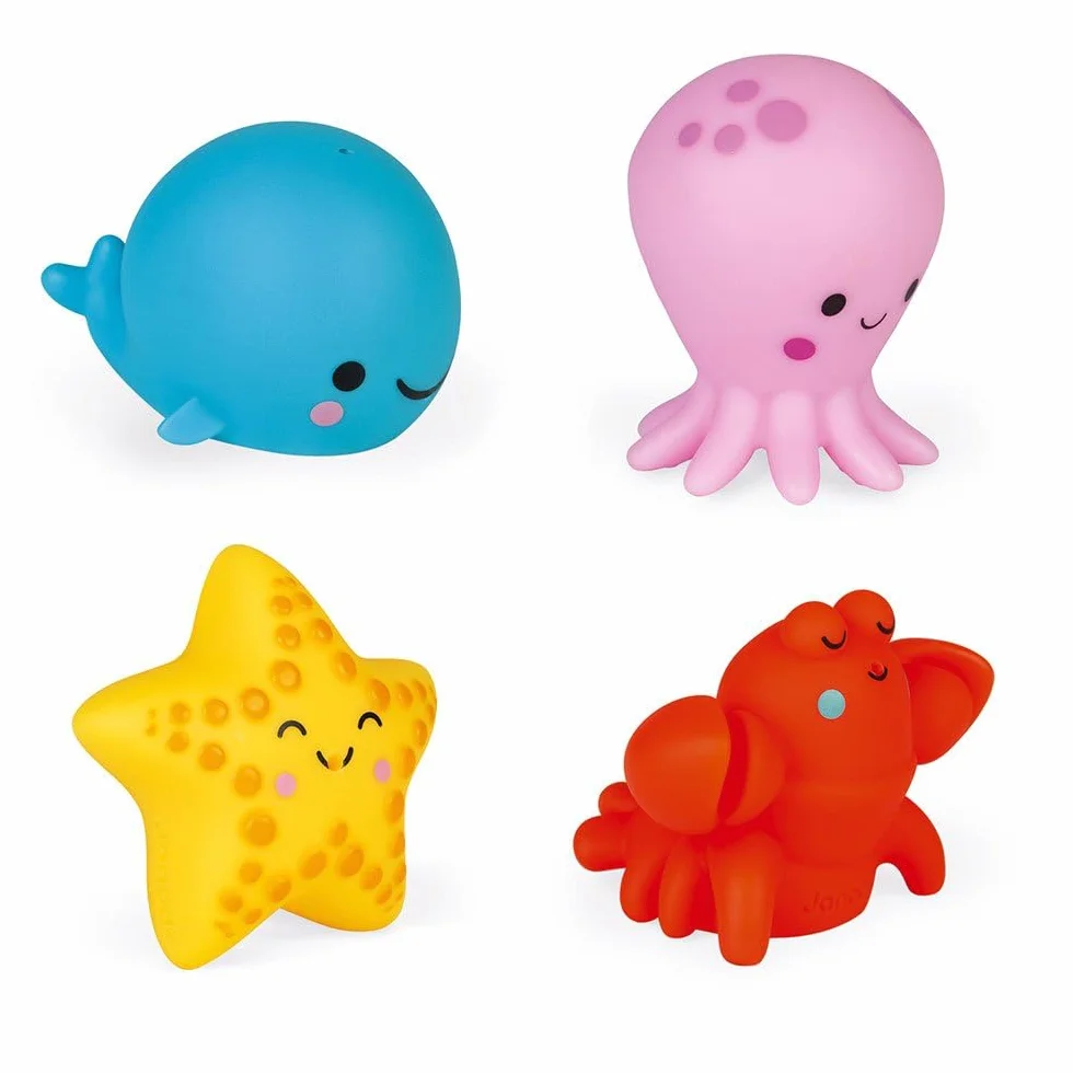 Janod - Spruzzatori Animali Marini - Set di 4 - Divertenti Animali spruzzatori - Giocattolo da Bagno per Bambini - da 10 Mesi, J04703