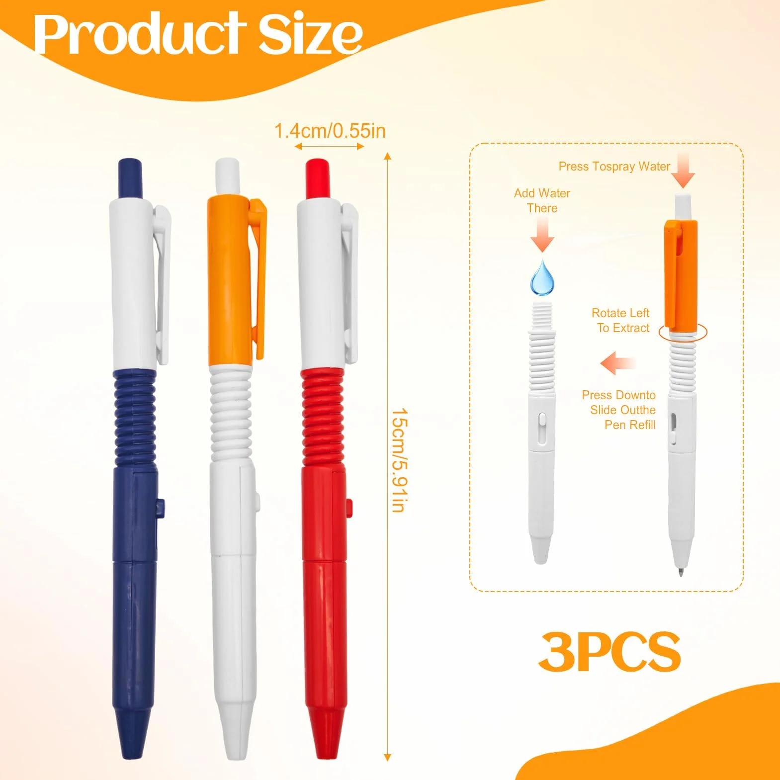 3 Penne A Spruzzo, Penna A Spruzzo d'Acqua Scrivibile, 2 in 1, Penna Scrivibile, Spillo, per Ufficio Scolastico