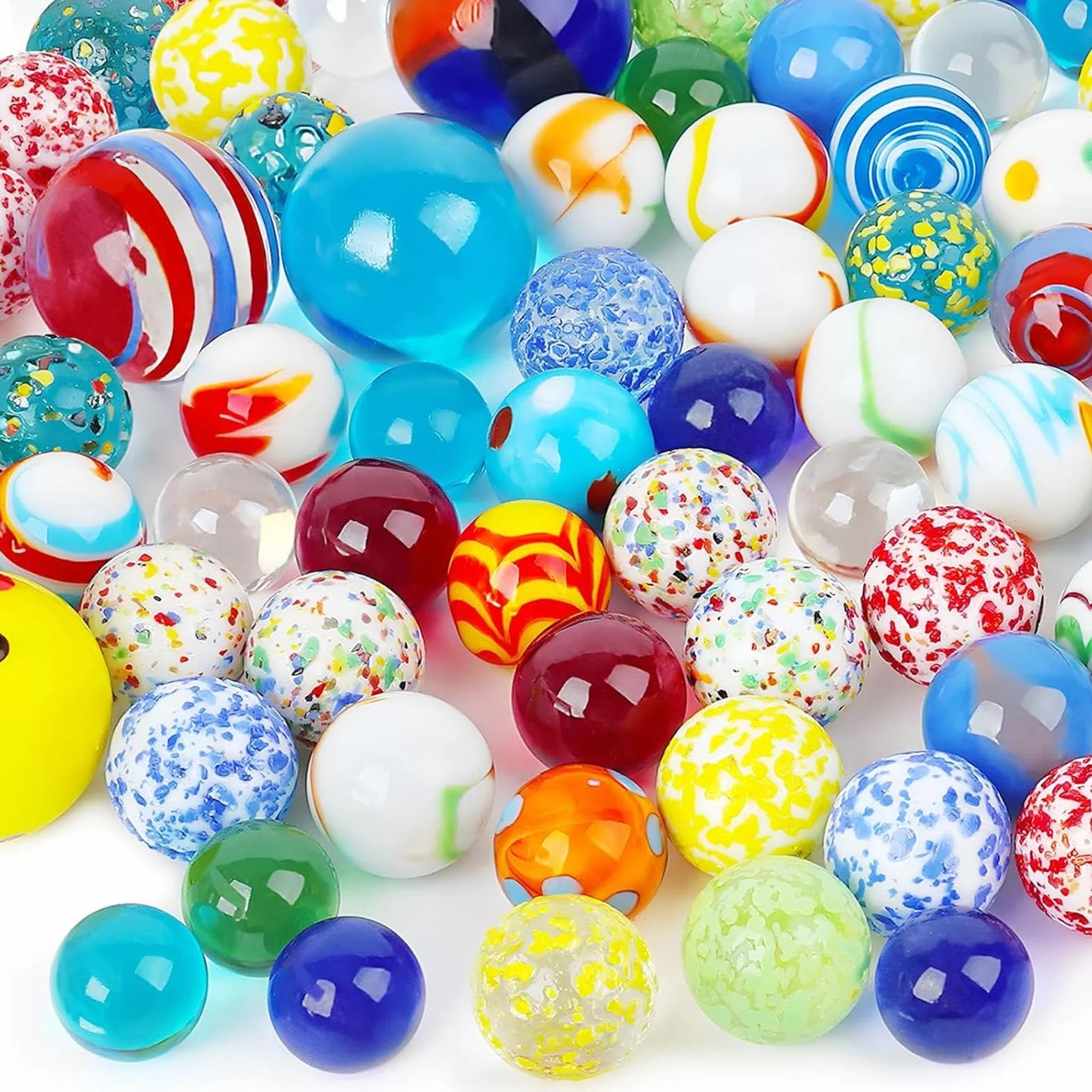 Set di 85 biglie in vetro colorate in scatola di latta per bambini