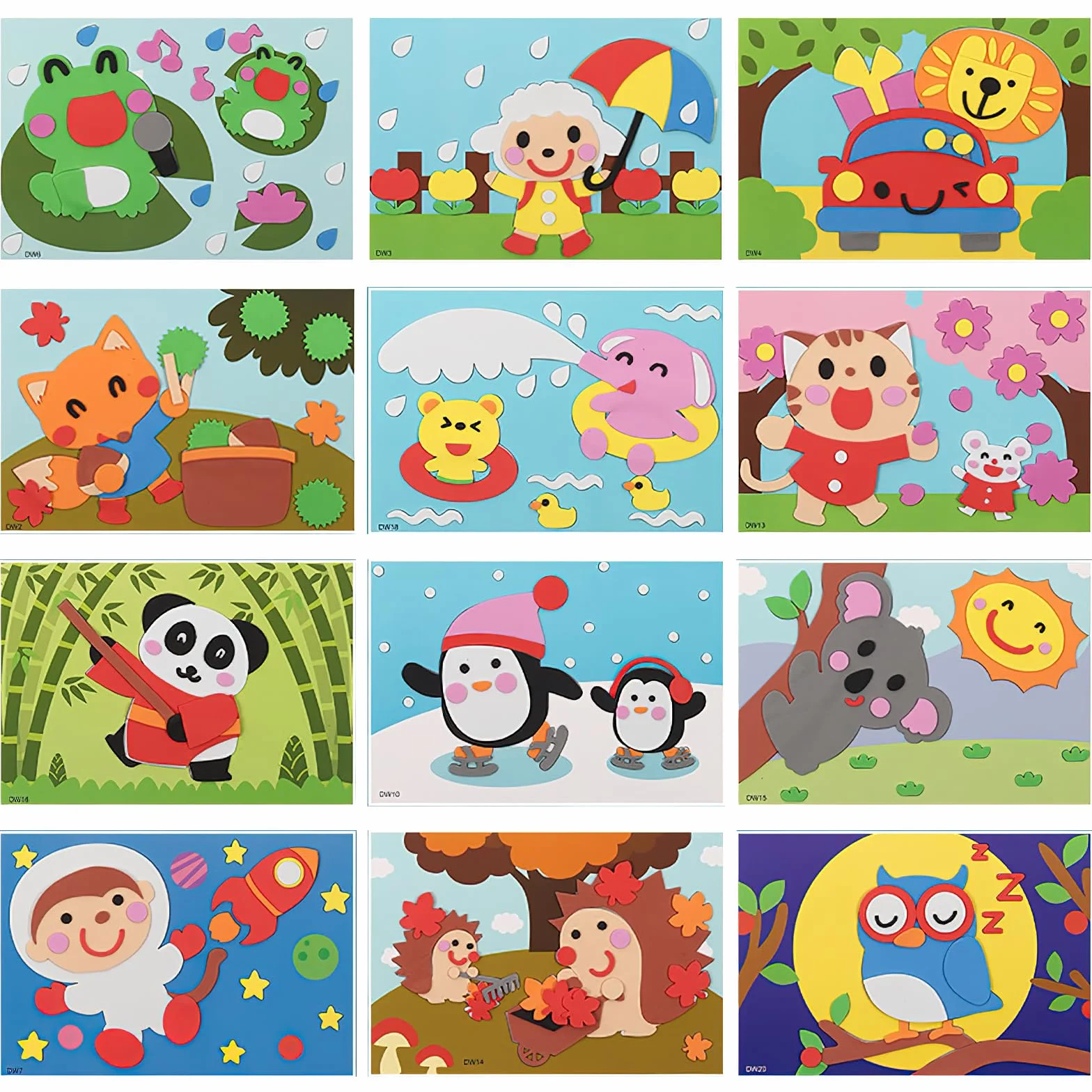 TNSLAND 12 Pezzi Mosaico Fai Da Te Animali Terrestri per Bambini, Artigianato Creativo, Adesivi 3D Fatti a Mano in Schiuma Dei Cartoni Animati (B)