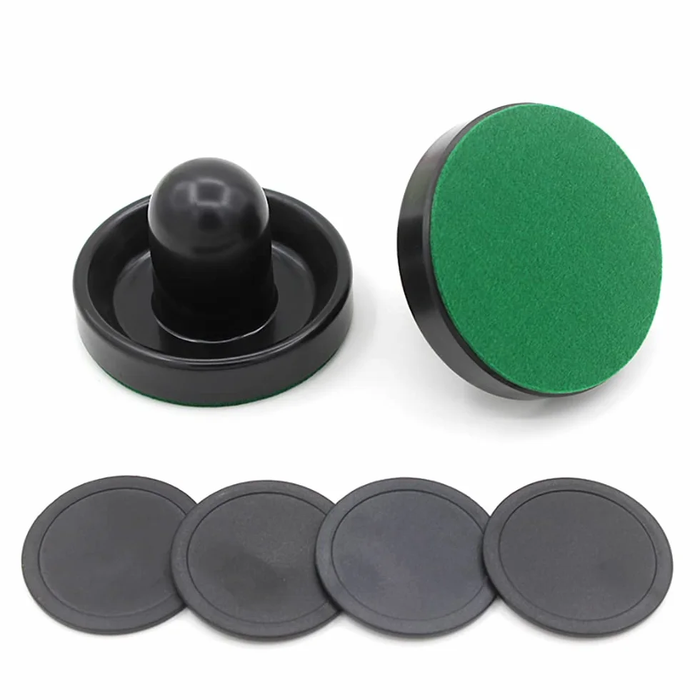 Set da 4 Pezzi per Hockey da Tavolo 76 mm 4 cursori per Air Hockey con 4 Flanella 8 Dischi - Nero