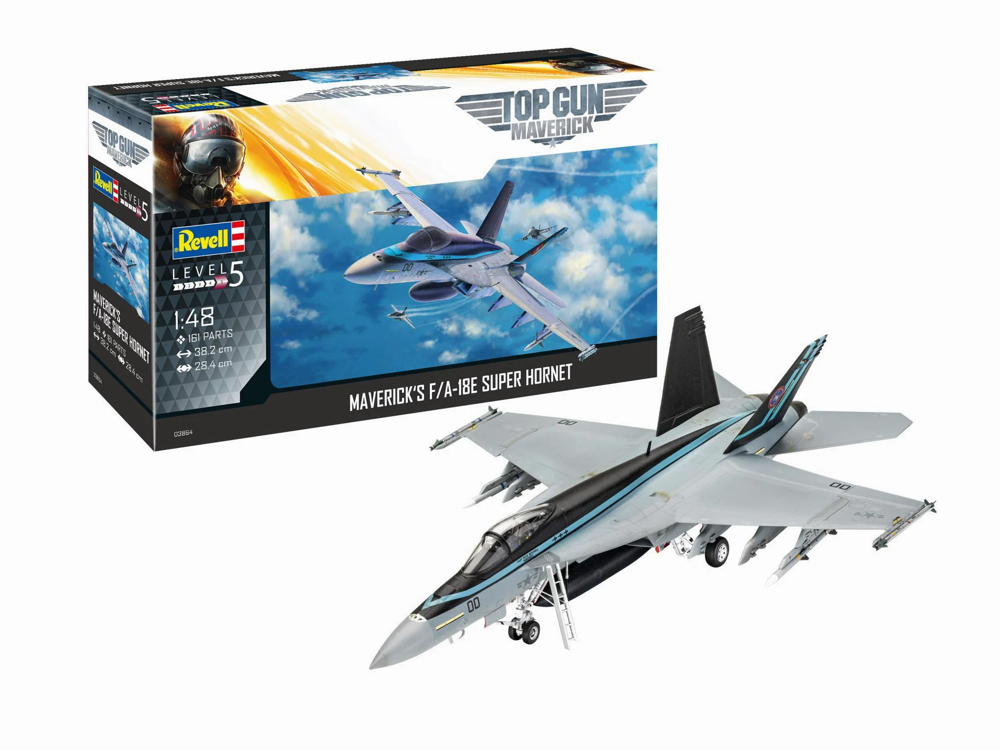 Revell 03864 F/A-18E - Modellino di aereo modello super Hornet del film Top Gun Maverick, scala 1:48, dimensione: 38,1 cm, per esperti, non pitturato