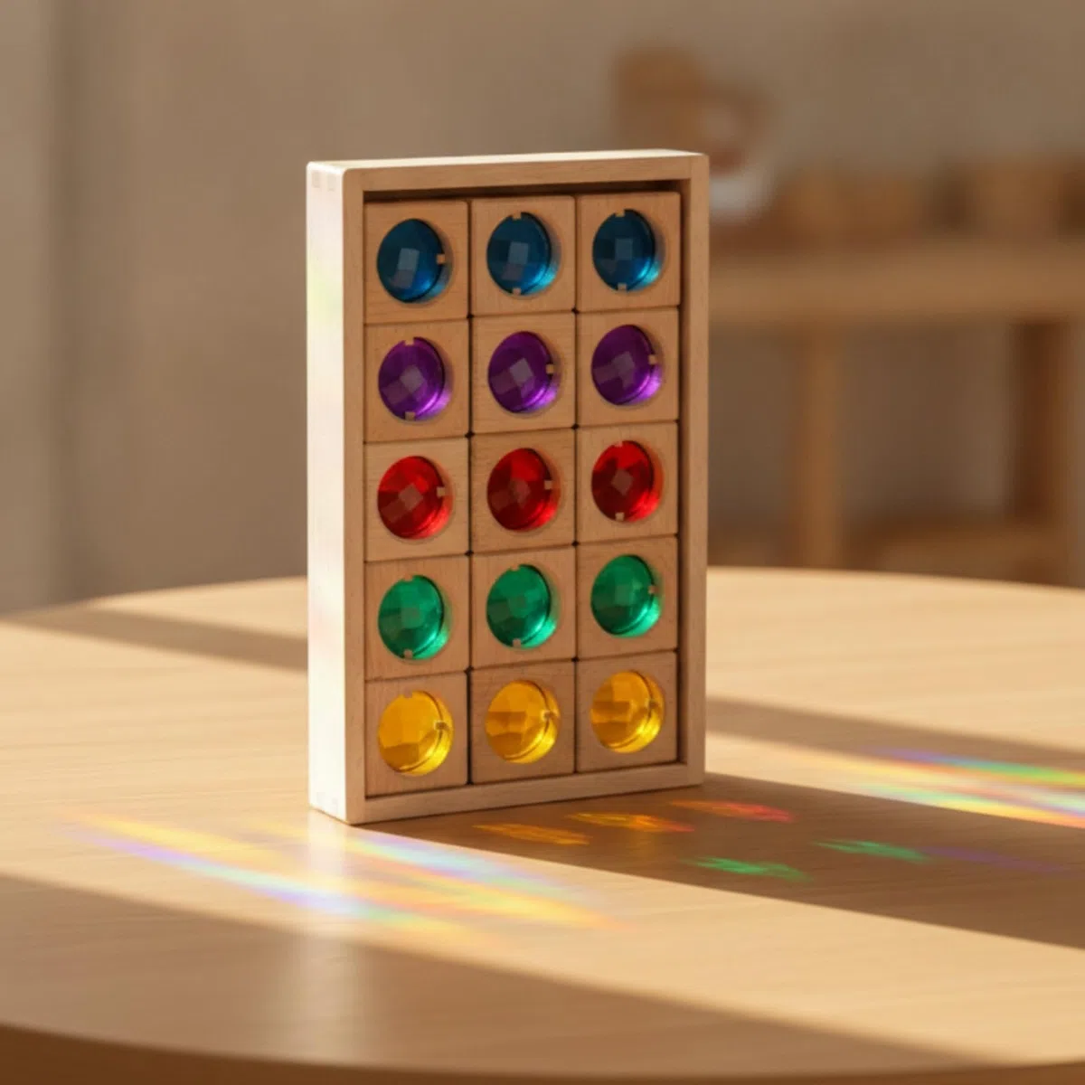 15 Pezzi Blocchi di Legno Traslucidi | Sensoriale, Costruzioni in Legno con Inserti Acrilici, Educativi, per Tavolo Luminoso, Asilo Nido, Neonati