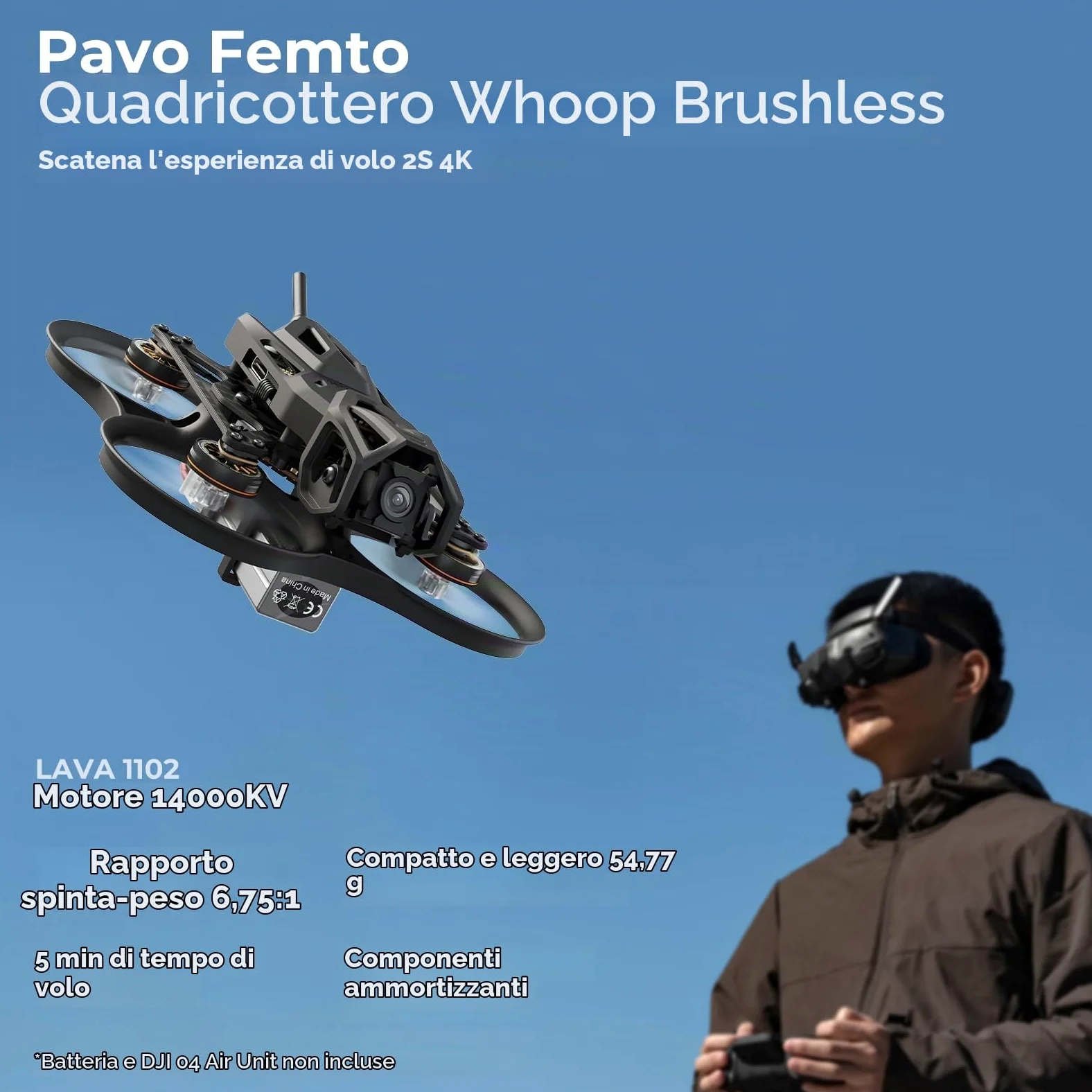 BETAFPV Pavo Femto Brushless 2S Pocket Drone with HD VTX Bracket for O4 | Compatible with F4 2-3S 20A FC, LAVA 1102|14000KV Motor, for Flying Smooth Aerial Photography Freestyle Flight