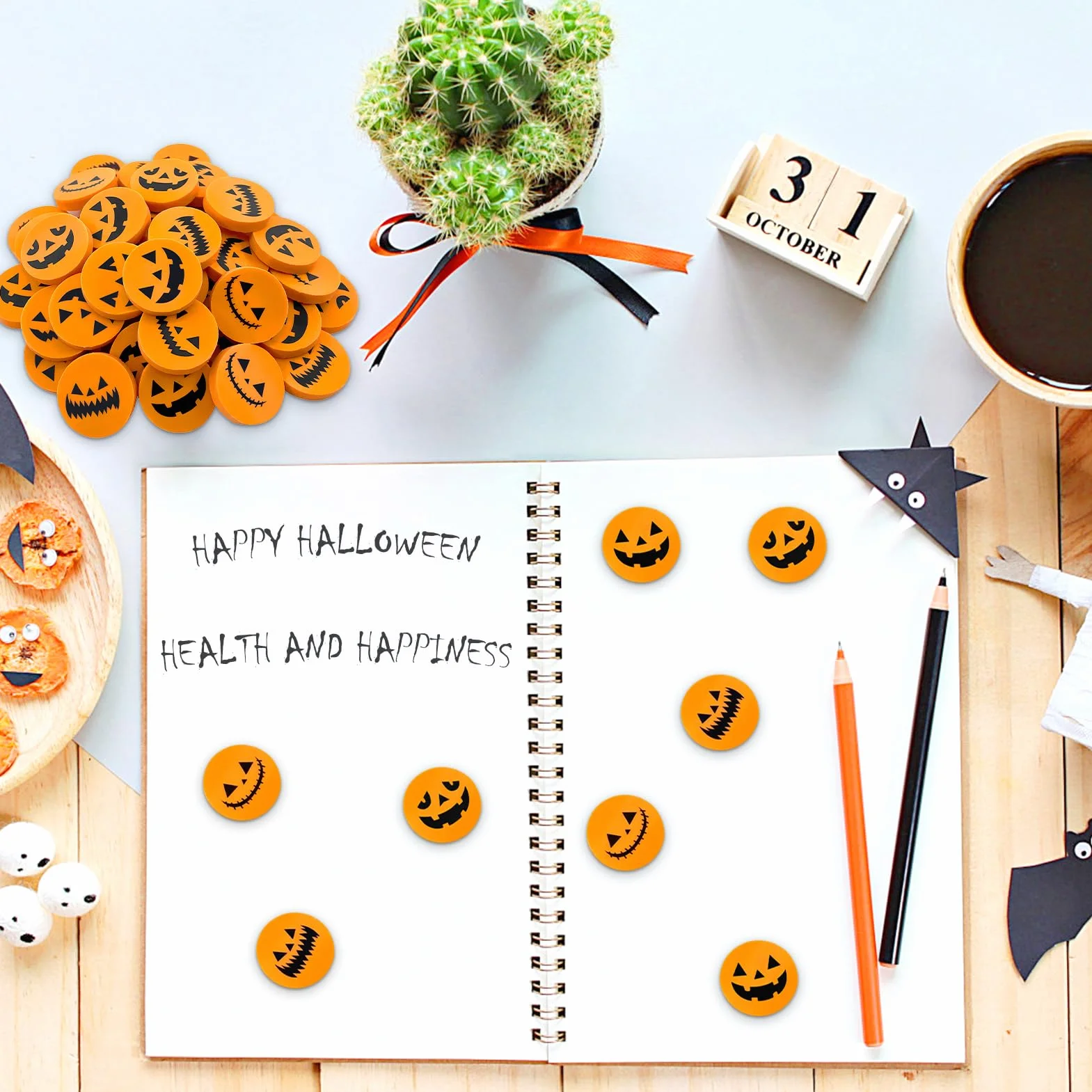 50PCS Mini Gomme da Cancellare per Halloween, Zucca a Forma di Zucca per Bambini, Feste di Halloween e Compleanno