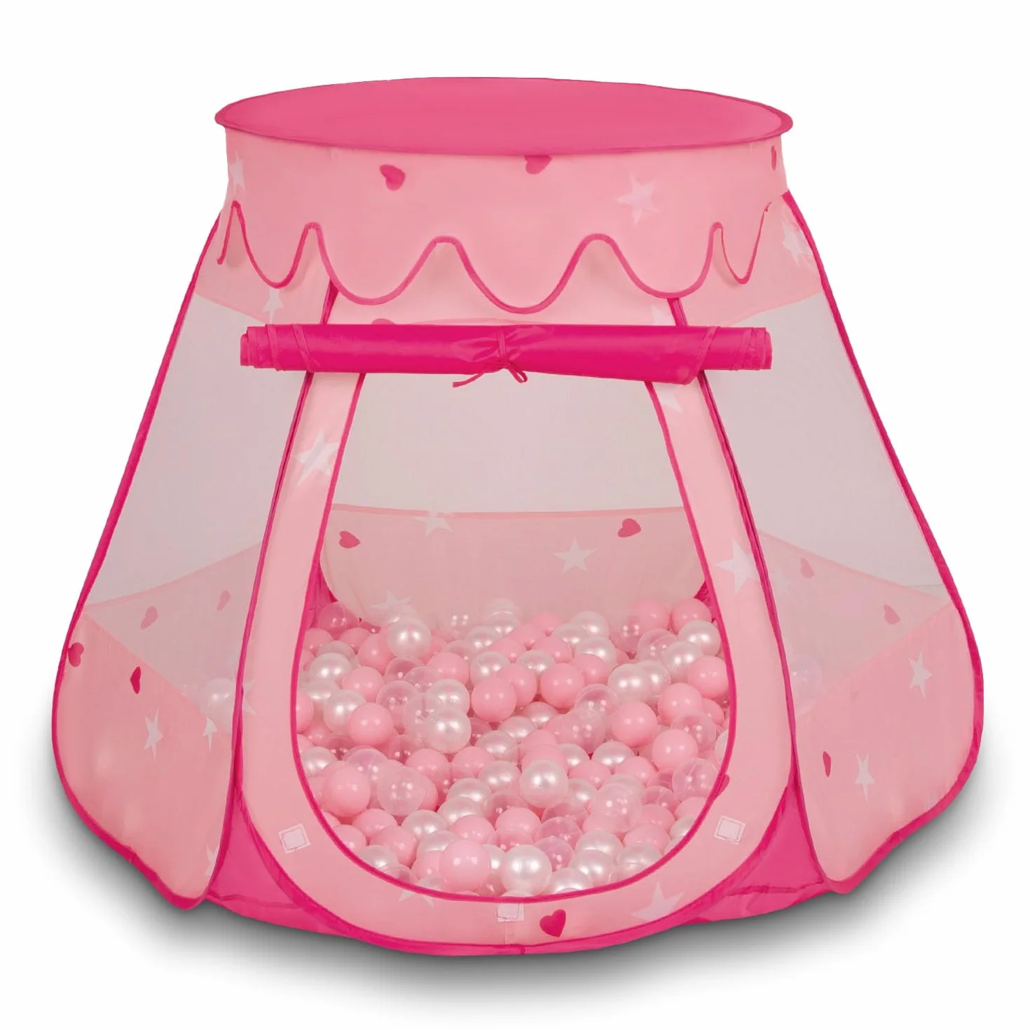 Selonis Tenda 105X90cm/100 Palline Castello Con Palline Colorate Per Bambini, Rosa:Rosa Chiaro/Perla/Trasparente