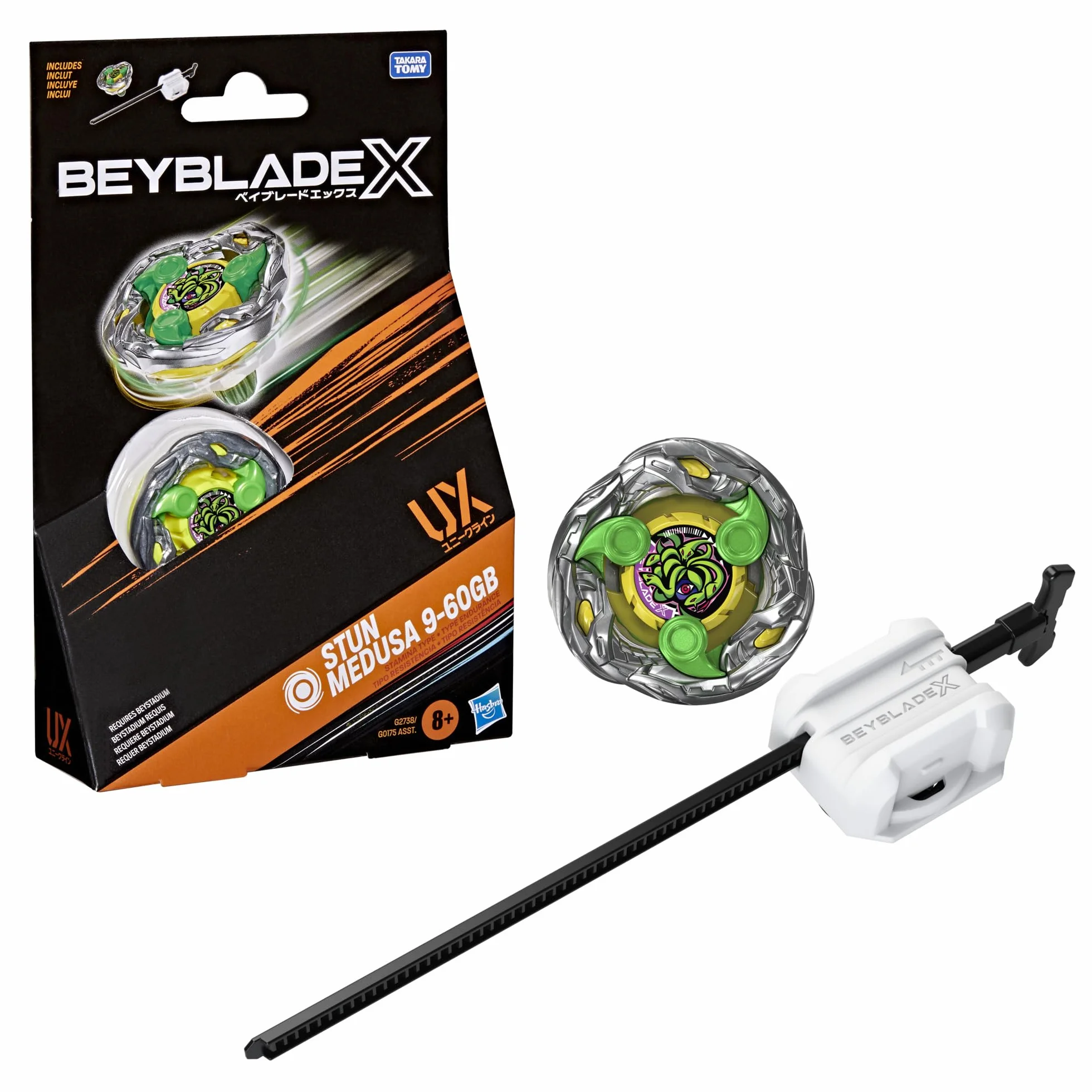 Hasbro Beyblade X Set Starter Pack Stun Medusa 9-60GB UX con trottola di Resistenza e Lanciatore Takara Tomy