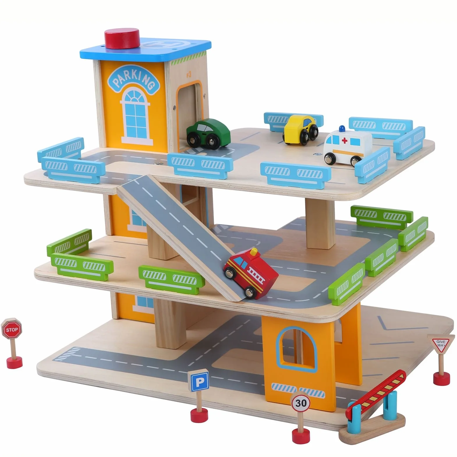 Leomark - Parcheggio per macchinine con ascensore, in legno
