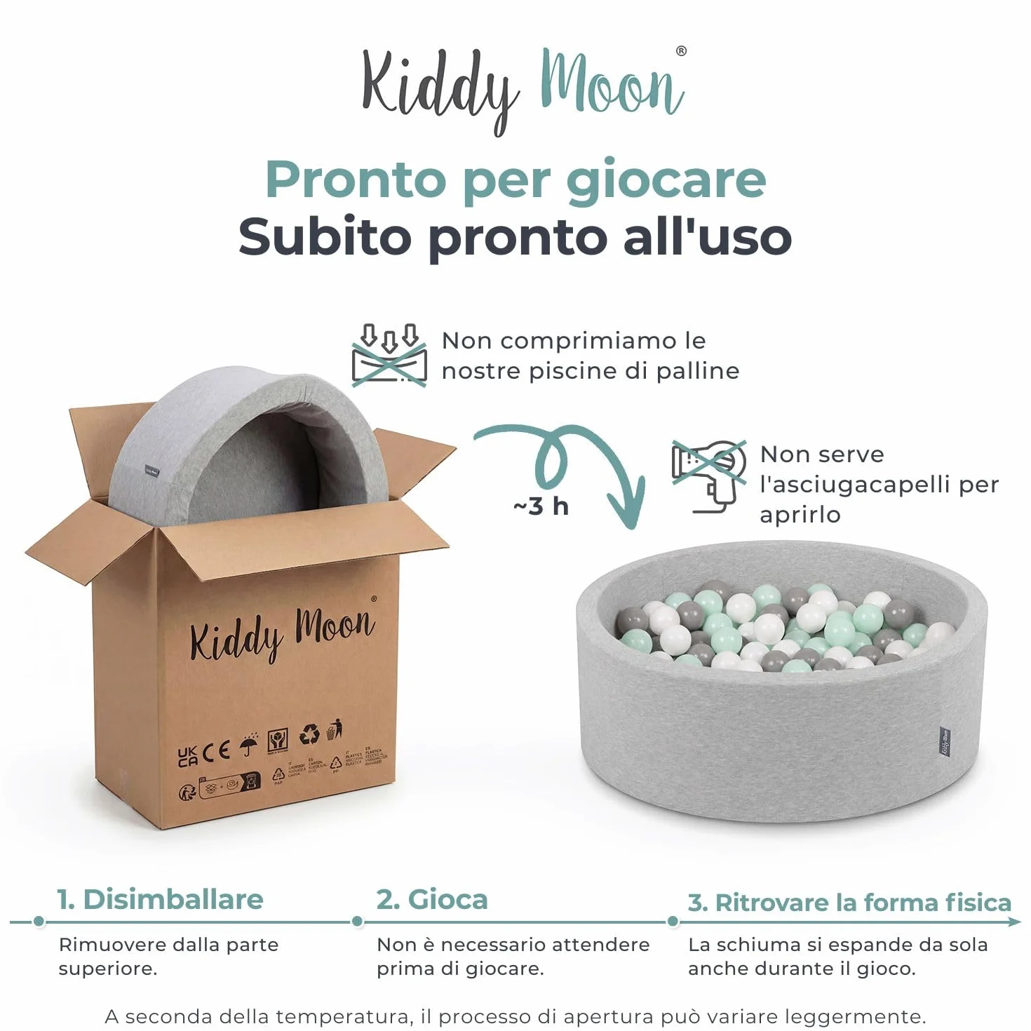 KiddyMoon Piscina di Palline Colorate ∅7Cm per Bambini Quarto Angolare