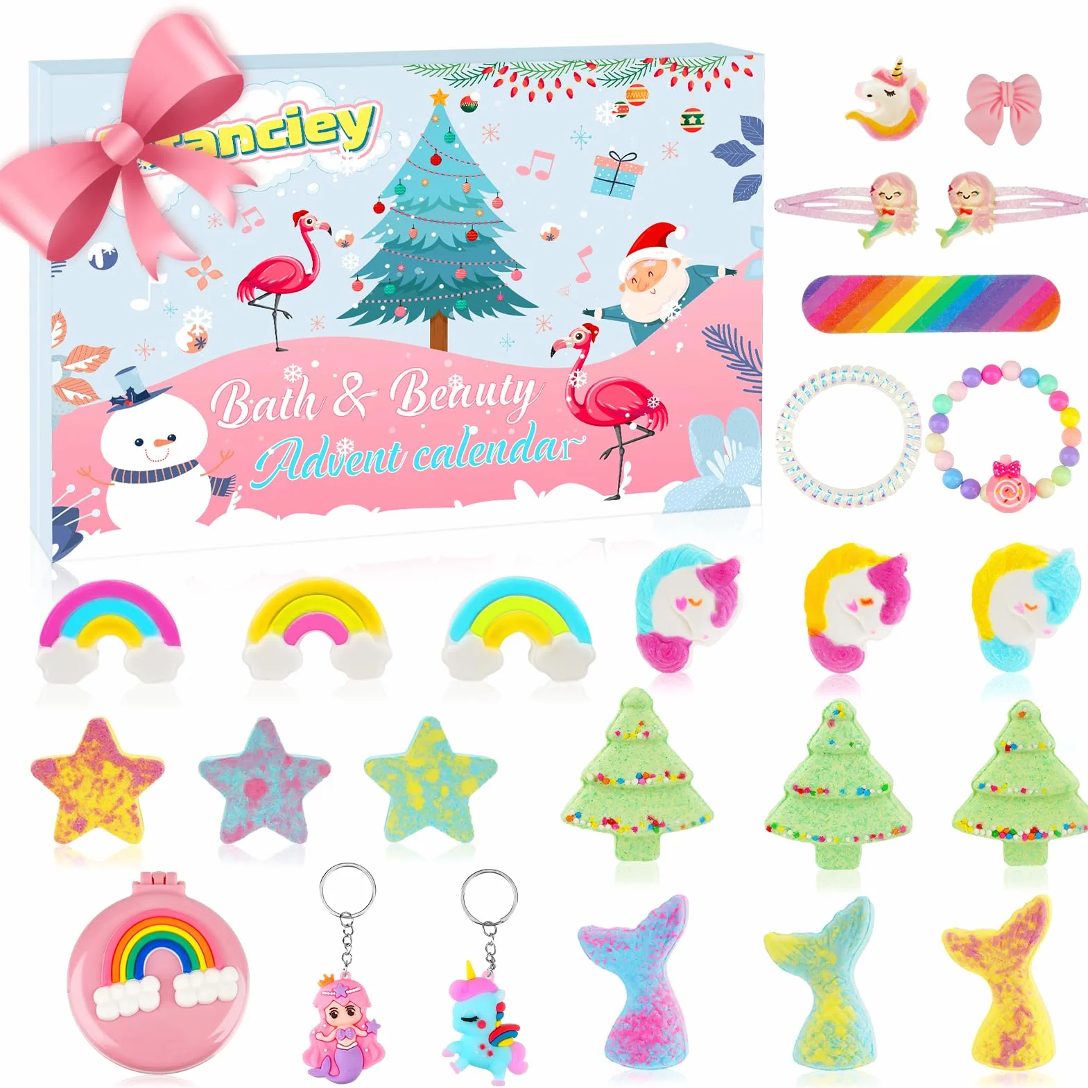 Aifanciey Calendario Avvento Bambini 2025, Unicorno Stella Calendario Bombe da Bagno Sorpresa Idee Regalo Natale, Compleanno per Bambini Ragazze 4 5 6 7 8 9 Anni, rosa