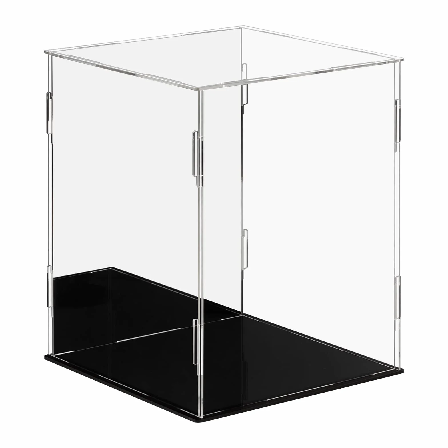 Dezzer Vetrina Acrilica con Base Nera, Assemblare Controsoffitto in Acrilico Scatola Antipolvere Vetrina per Figure d'azione Giocattoli, da Collezione (20 x 20 x 25 cm)