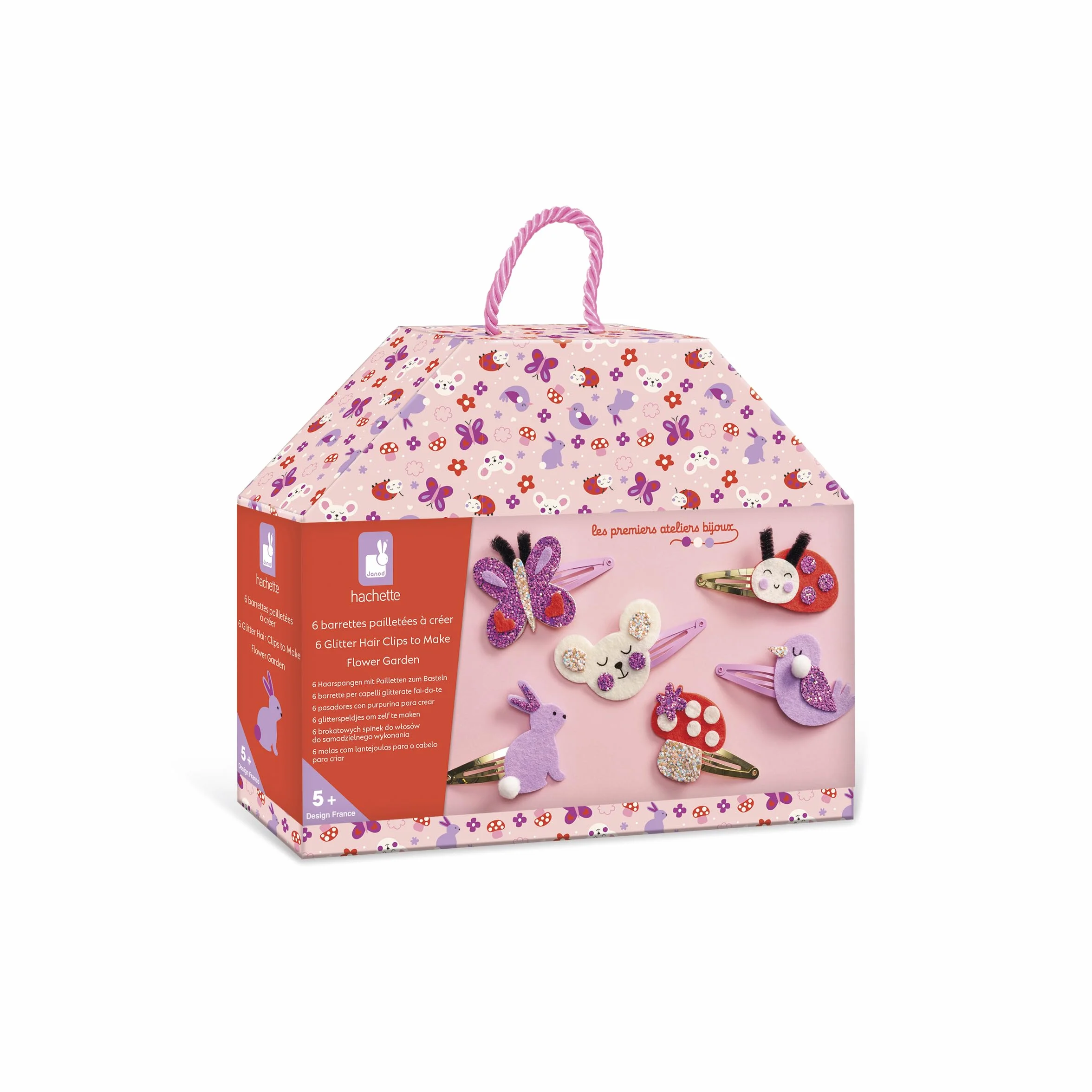 Janod - Set per Creare 6 Fermagli - Giardino Fiorito - Cofanetto per Il Tempo Libero Creativo dei Bambini - Motricità fine e creatività - da 5 Anni - J09179
