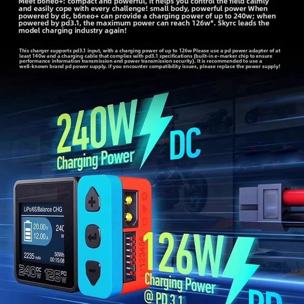 B6neo+ 240W DC Balancer per caricatore per xt60 B6neo+ 240W DC (Red Blue) | Uscita DC 240 W, per connettore XT60, design compatto, tempo di ricarica veloce, alloggiamento robusto