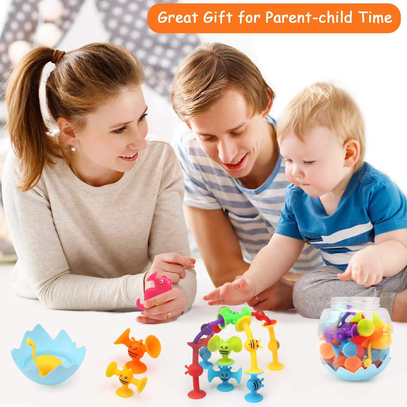 Giochi Bagnetto Neonato, 26 Pezzi Giocattolo a Ventosa in Silicone con Organizzatore, Giocattolo Sensoriale da Viaggio Giocattoli Bagno Educativi Regalo per Bambini 3 4 5 6 7 Anni