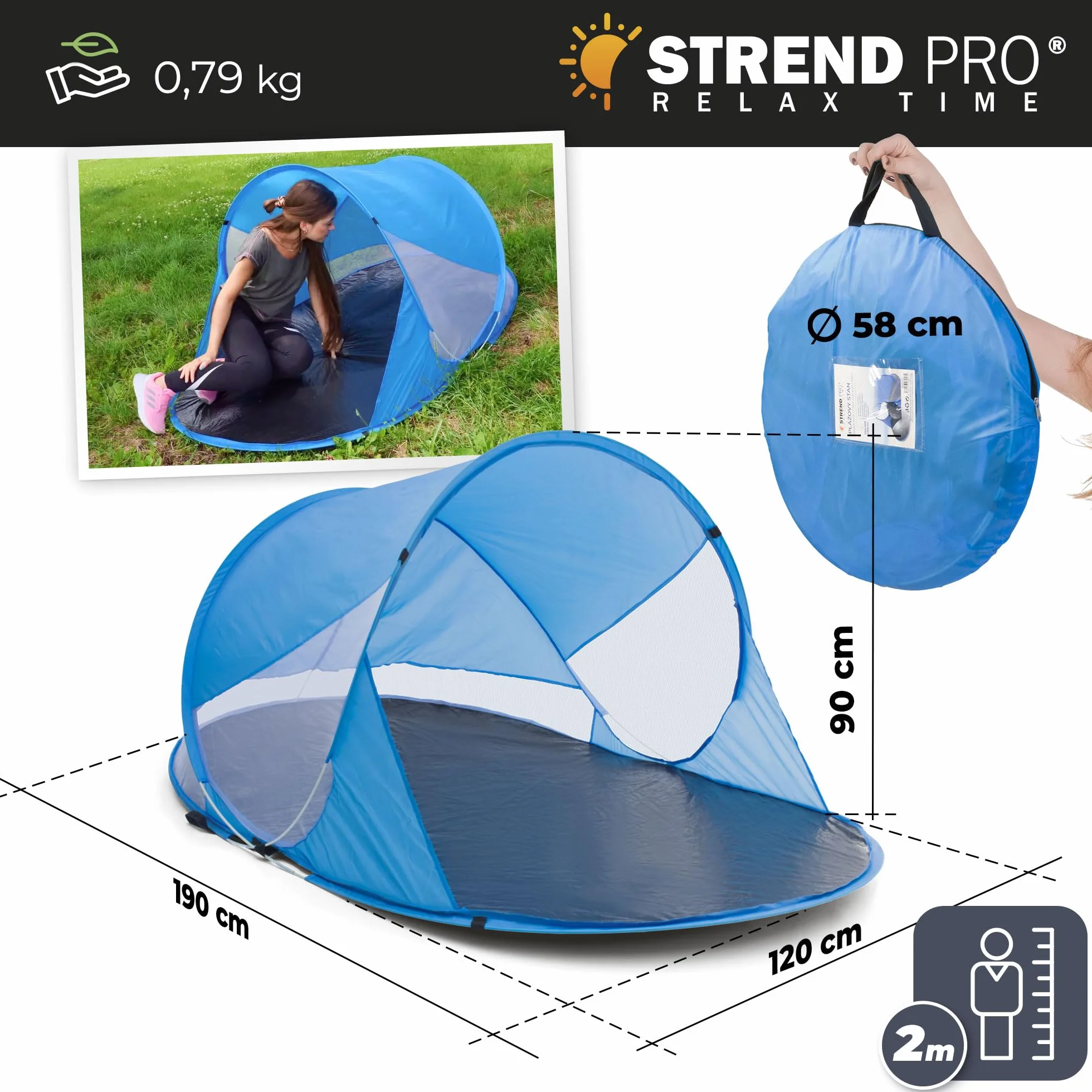 STREND PRO Mini tenda pop-up 190x120x90 cm – Piccola tenda da spiaggia, tenda a lancio con protezione UV, per bambini, giardino, parco e spiaggia