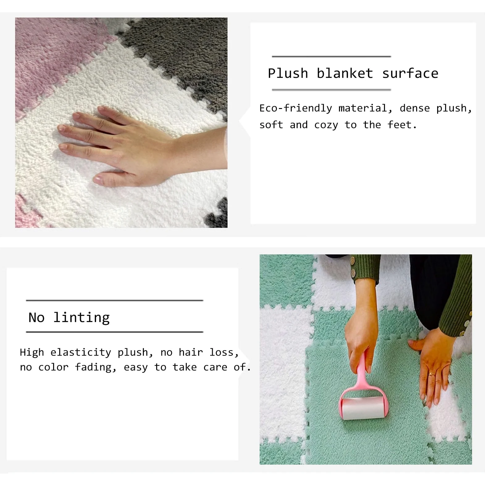 Splice Interlocking Carpet Plush Interlocking Foam Floor Mat, 20 Pezzi, Tappeto Quadrato in Peluche, Tappetino in Schiuma a Puzzle, Tappeto in Schiuma Antiscivolo ad Inca,Black