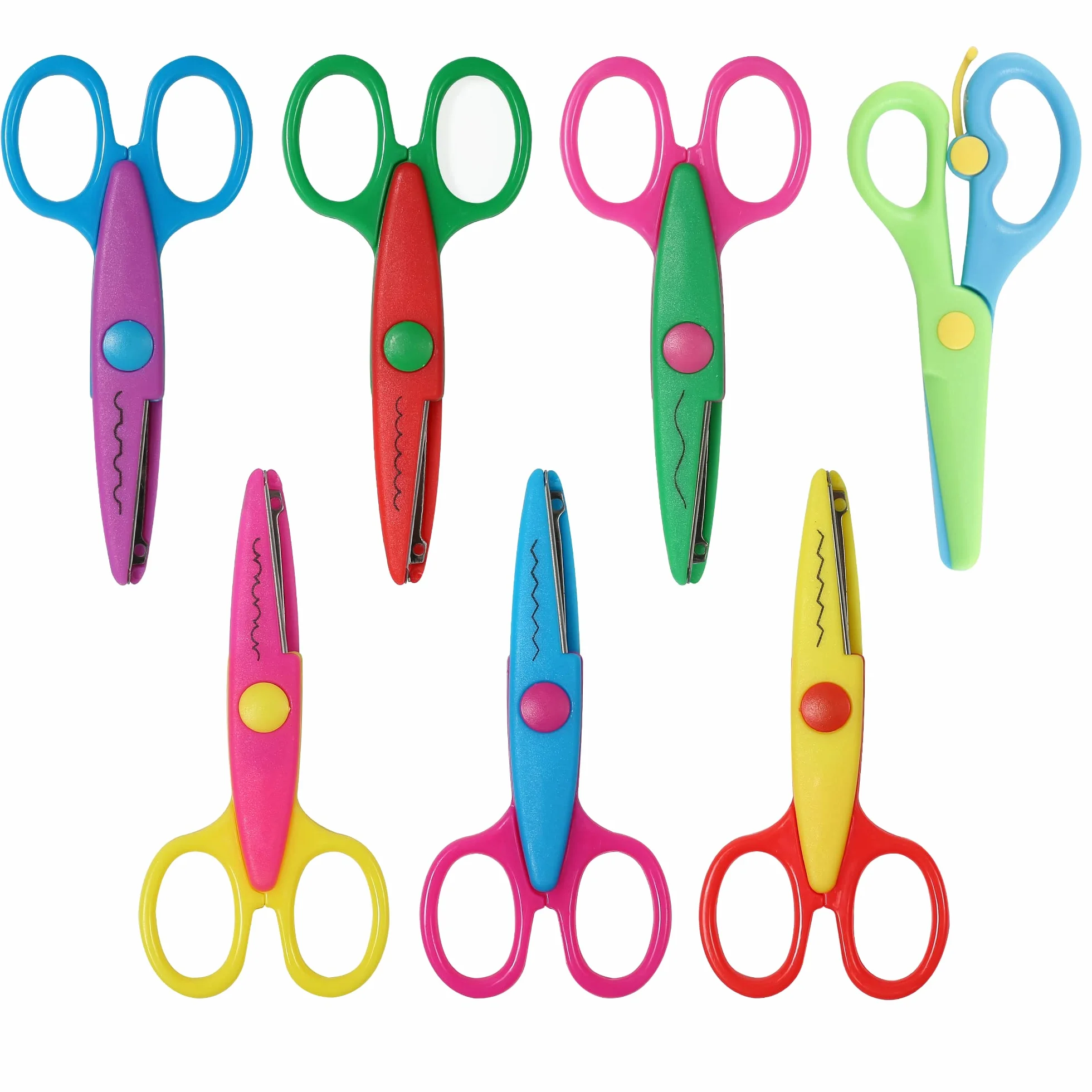 7 Pezzi Forbici di Sicurezza per Bambini - Addestramento Prescolare, Seghettate per Allenamento pre-Scolastico e Insegnamento Artistico